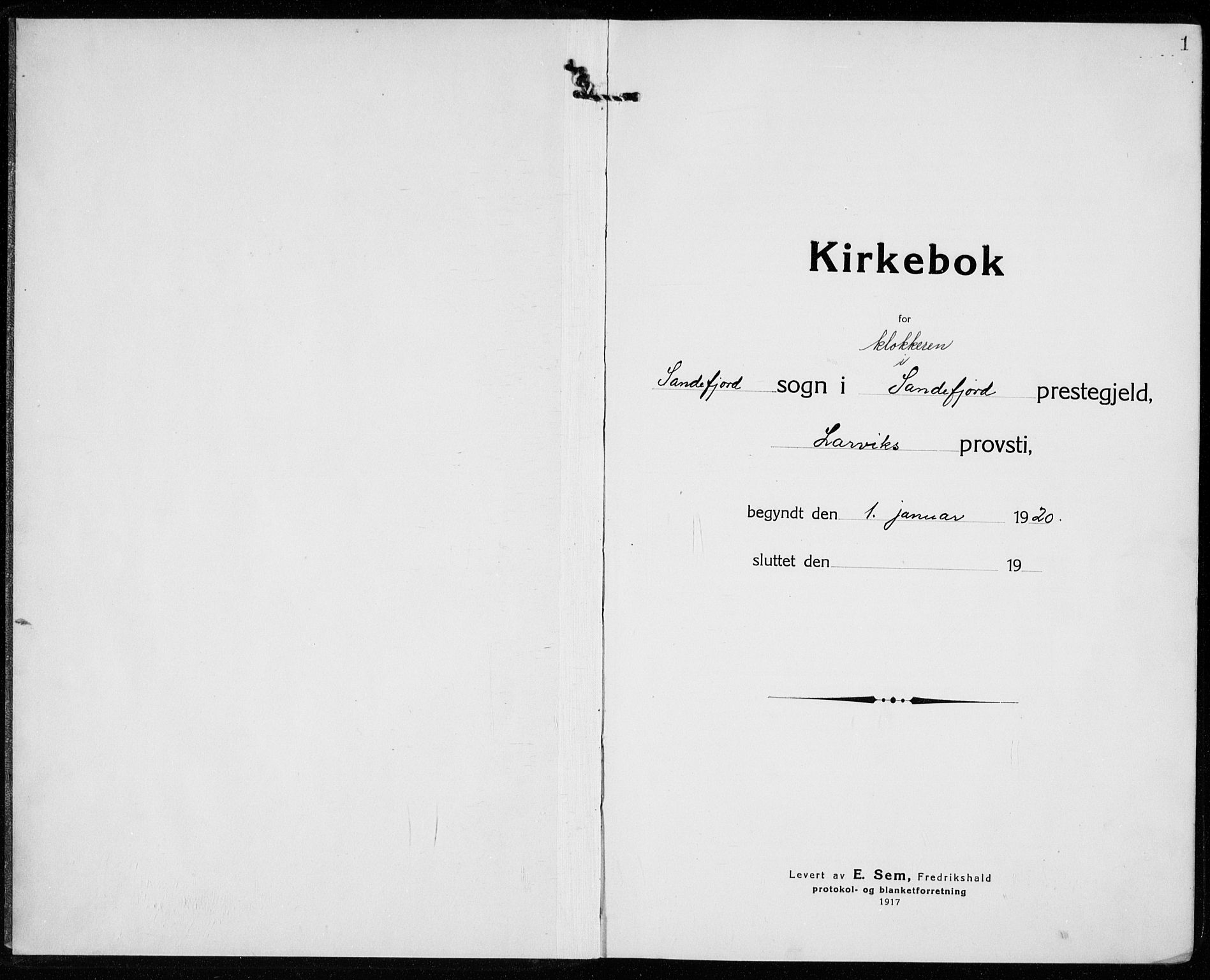 Sandefjord kirkebøker, AV/SAKO-A-315/G/Ga/L0004: Parish register (copy) no. 4, 1920-1931, p. 1