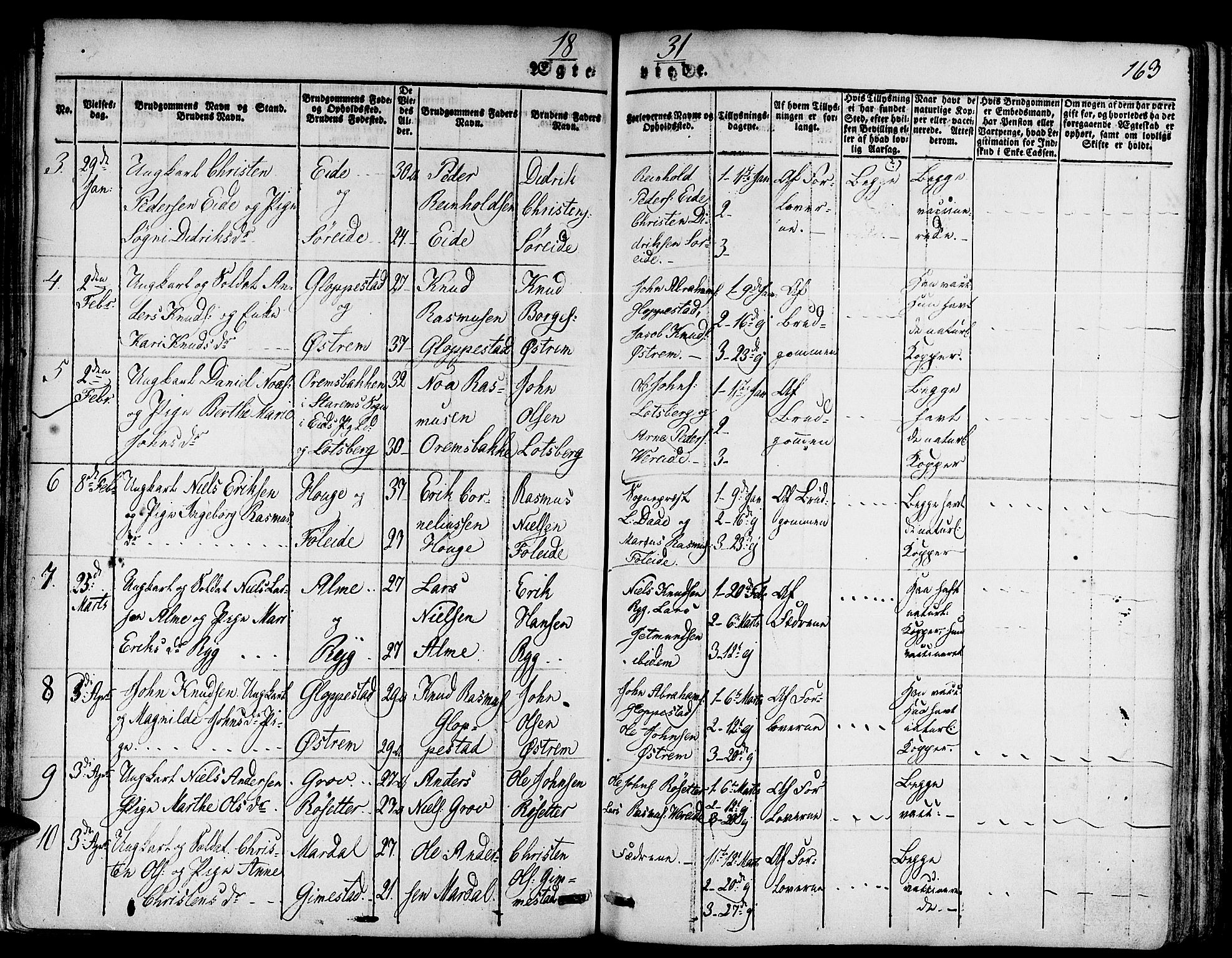 Gloppen sokneprestembete, AV/SAB-A-80101/H/Haa/Haaa/L0007: Parish register (official) no. A 7, 1827-1837, p. 164