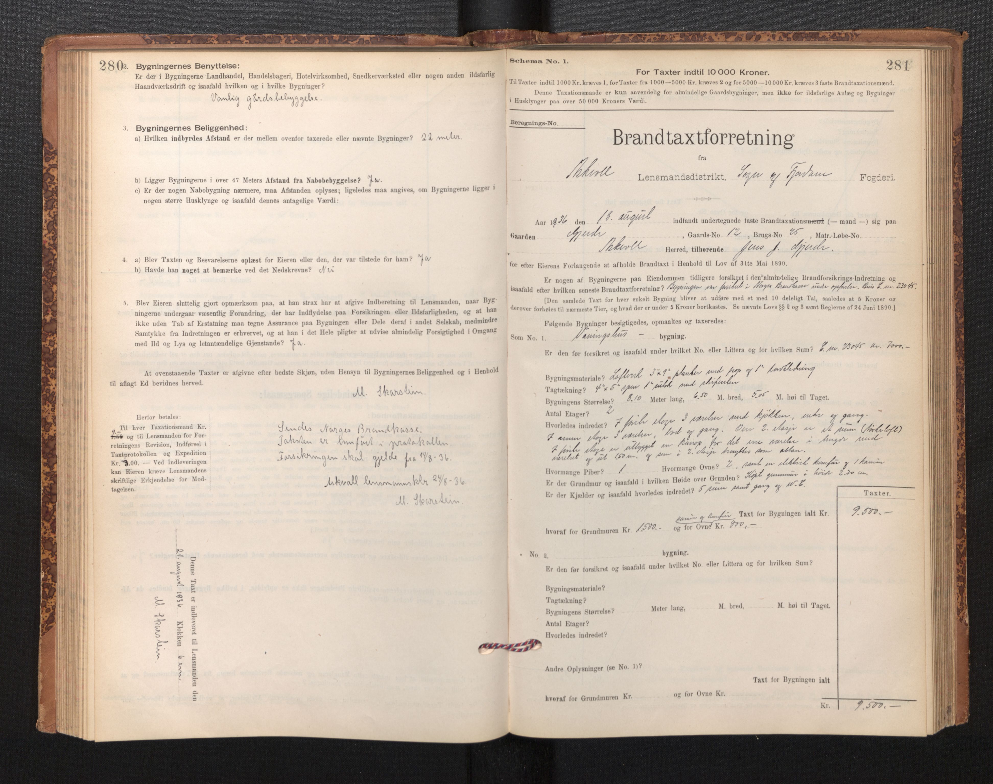 Lensmannen i Askvoll, SAB/A-26301/0012/L0004: Branntakstprotokoll, skjematakst og liste over branntakstmenn, 1895-1932, p. 280-281