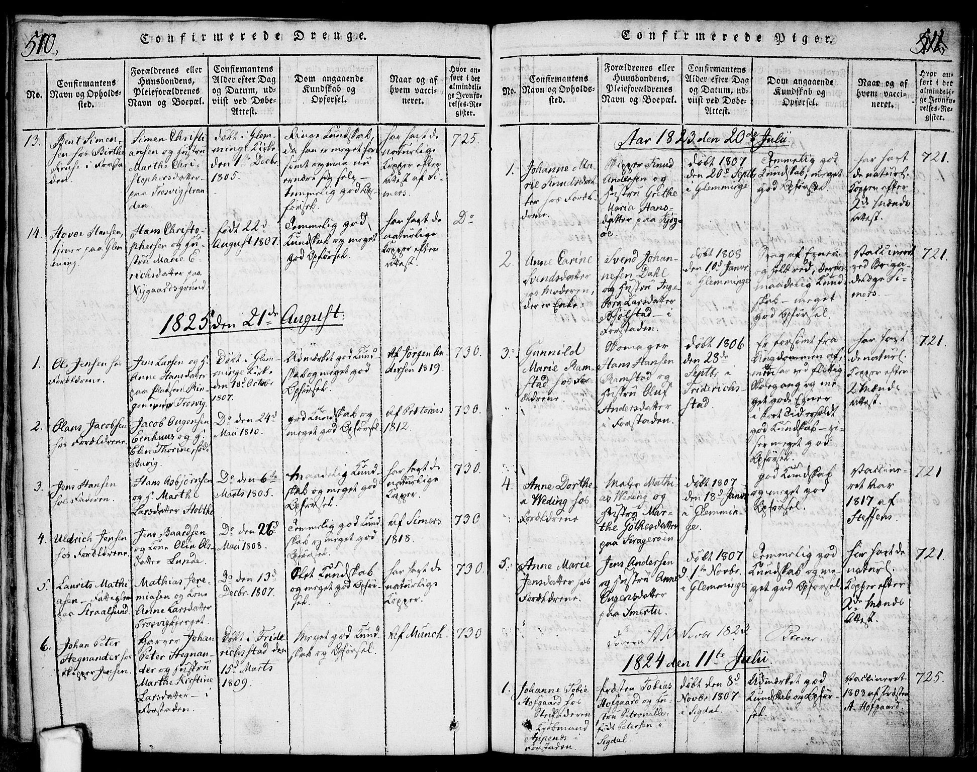 Glemmen prestekontor Kirkebøker, AV/SAO-A-10908/F/Fa/L0004: Parish register (official) no. 4, 1816-1838, p. 510-511