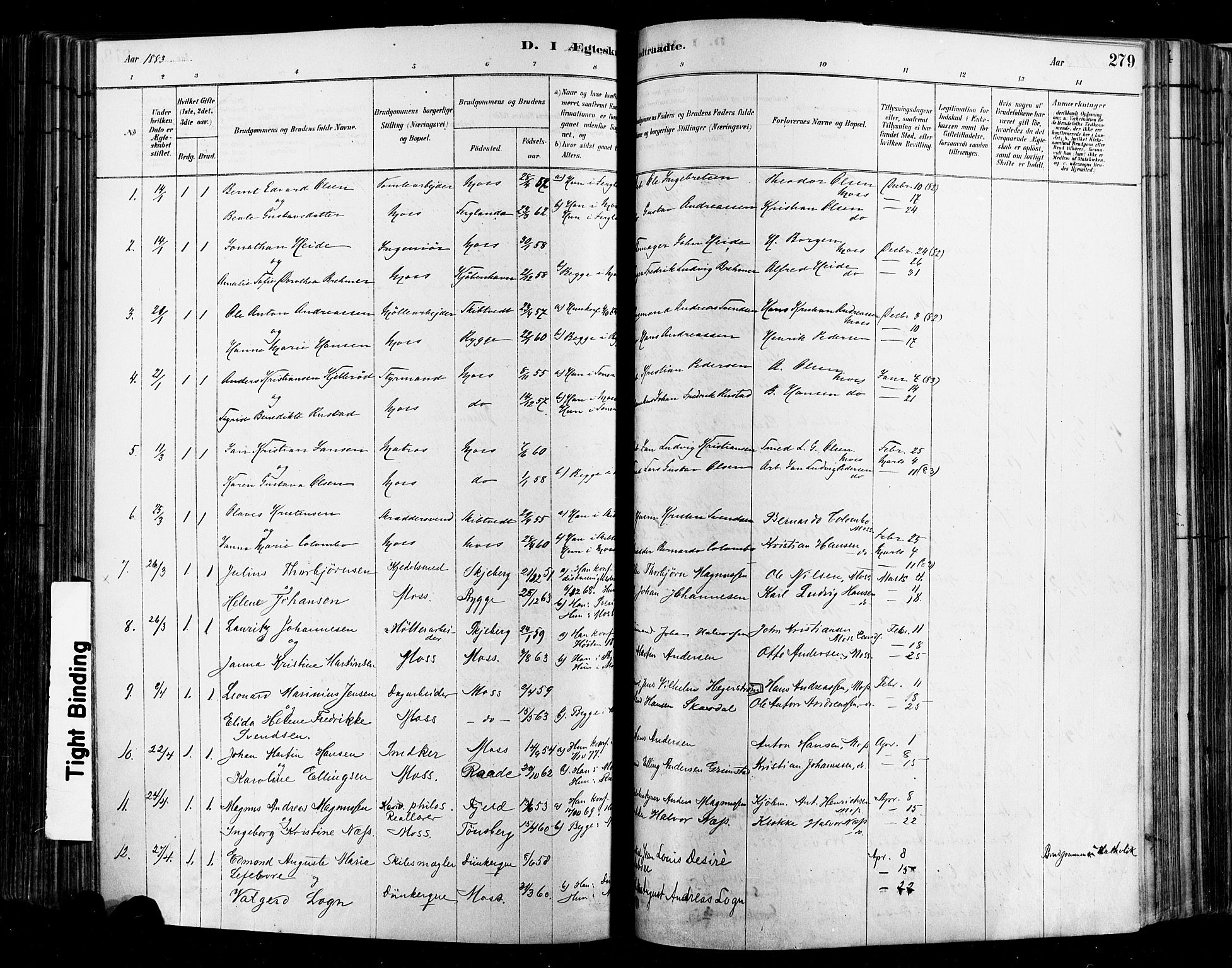 Moss prestekontor Kirkebøker, SAO/A-2003/F/Fb/L0001: Parish register (official) no. II 1, 1878-1886, p. 279
