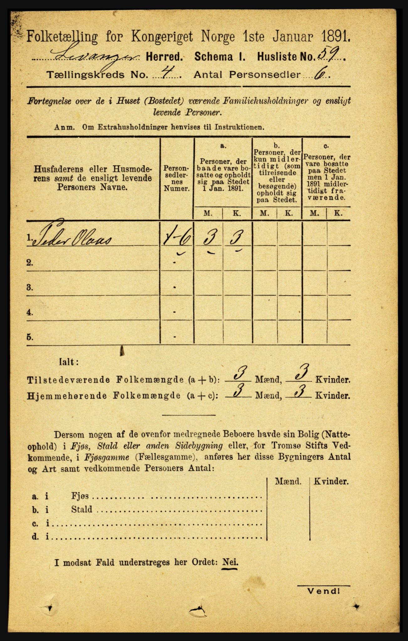 RA, 1891 census for 1720 Levanger, 1891, p. 2140