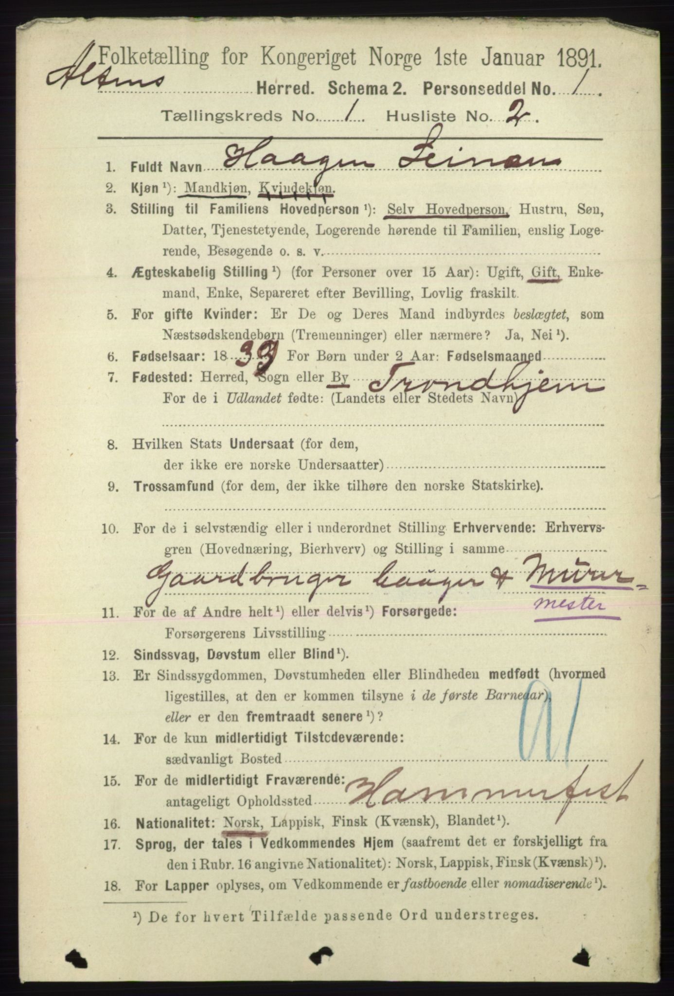 RA, 1891 census for 2012 Alta, 1891, p. 96