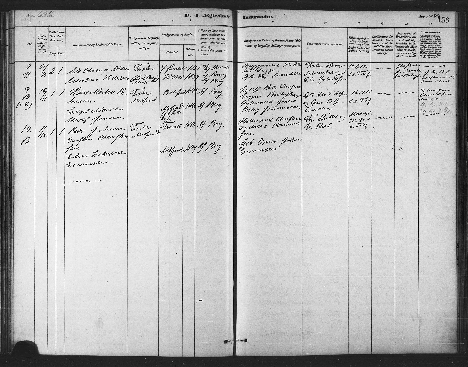 Berg sokneprestkontor, SATØ/S-1318/G/Ga/Gaa/L0004kirke: Parish register (official) no. 4, 1880-1894, p. 156