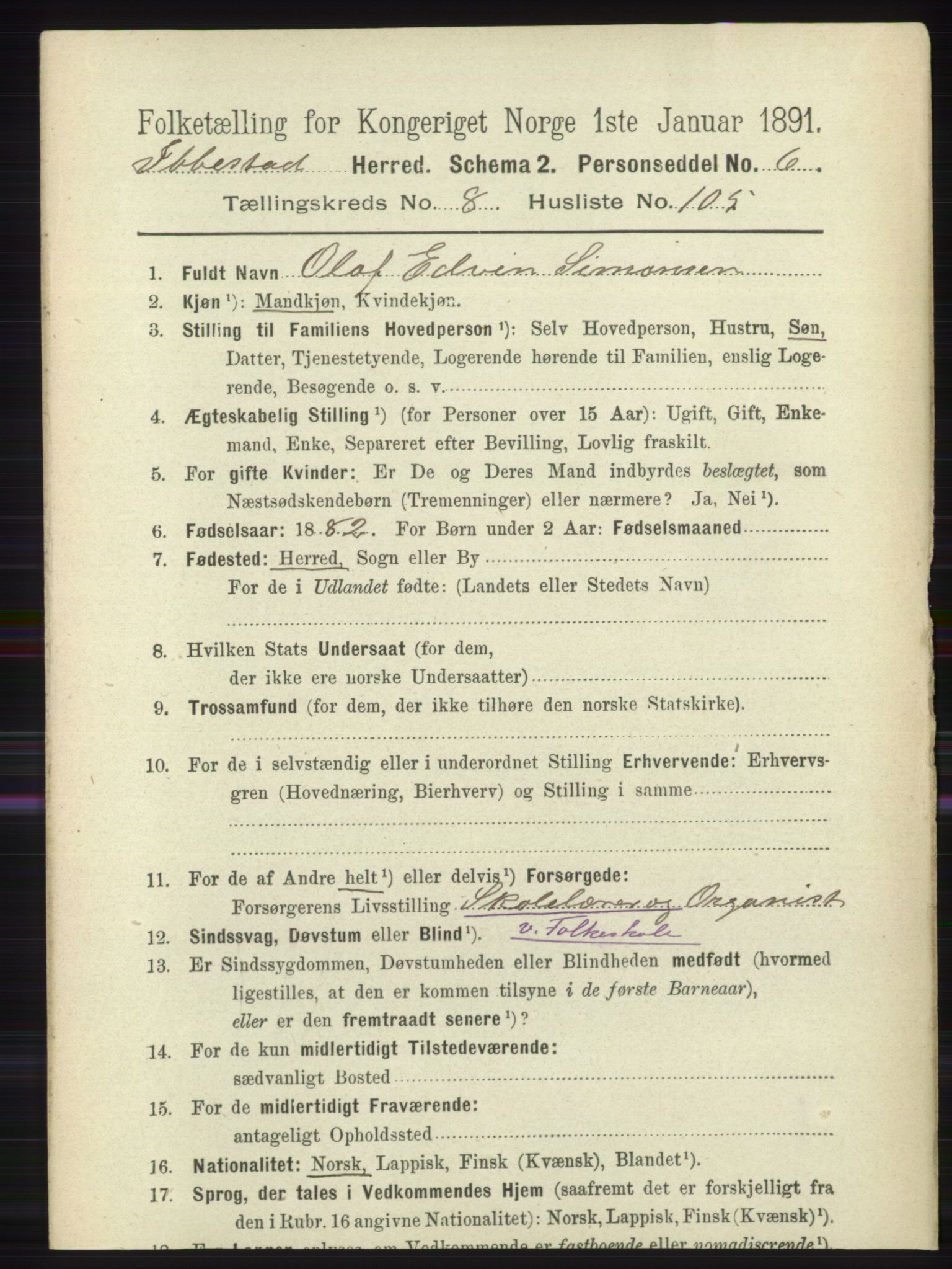 RA, 1891 census for 1917 Ibestad, 1891, p. 5848