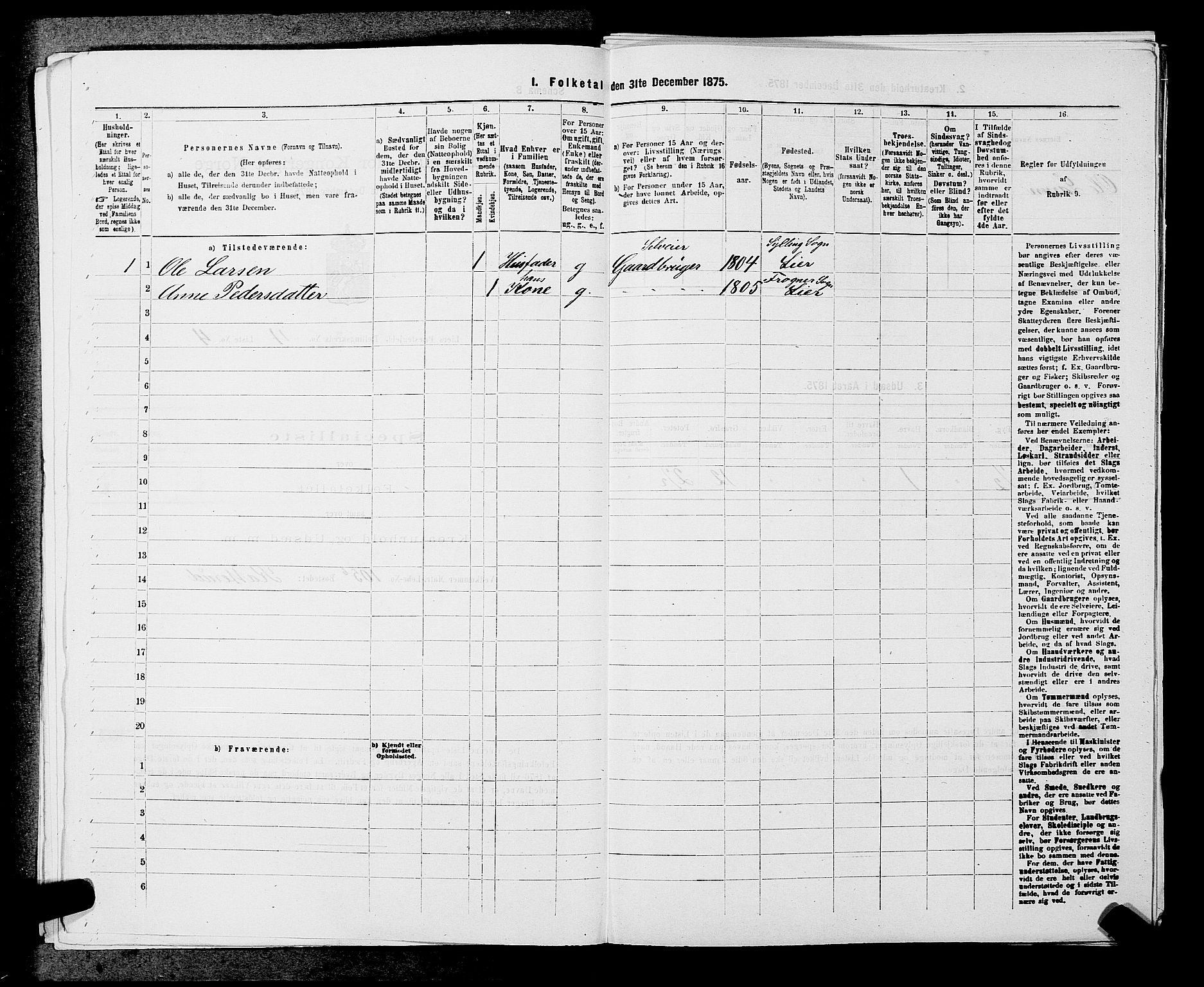 SAKO, 1875 census for 0626P Lier, 1875, p. 705