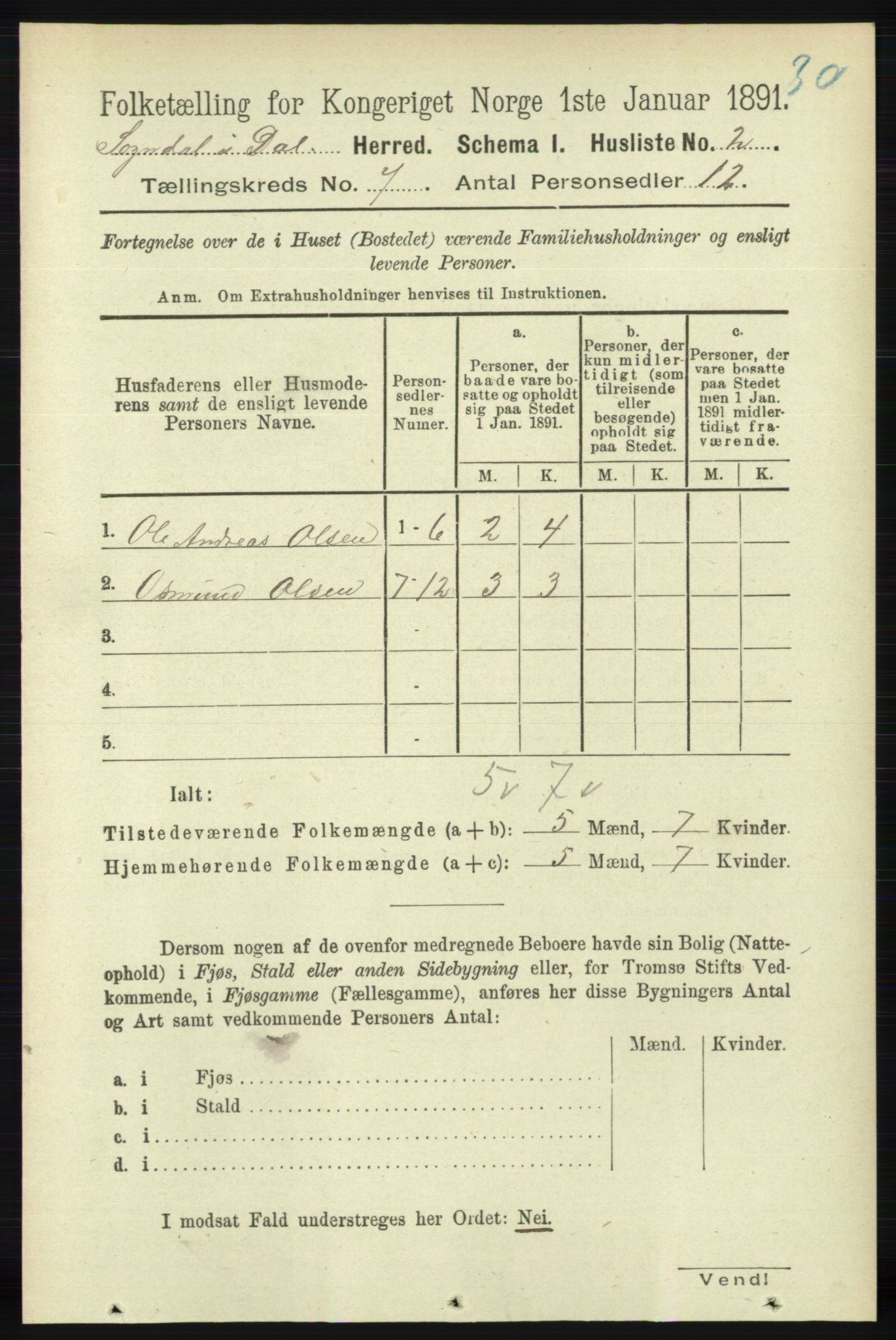 RA, 1891 census for 1111 Sokndal, 1891, p. 2028