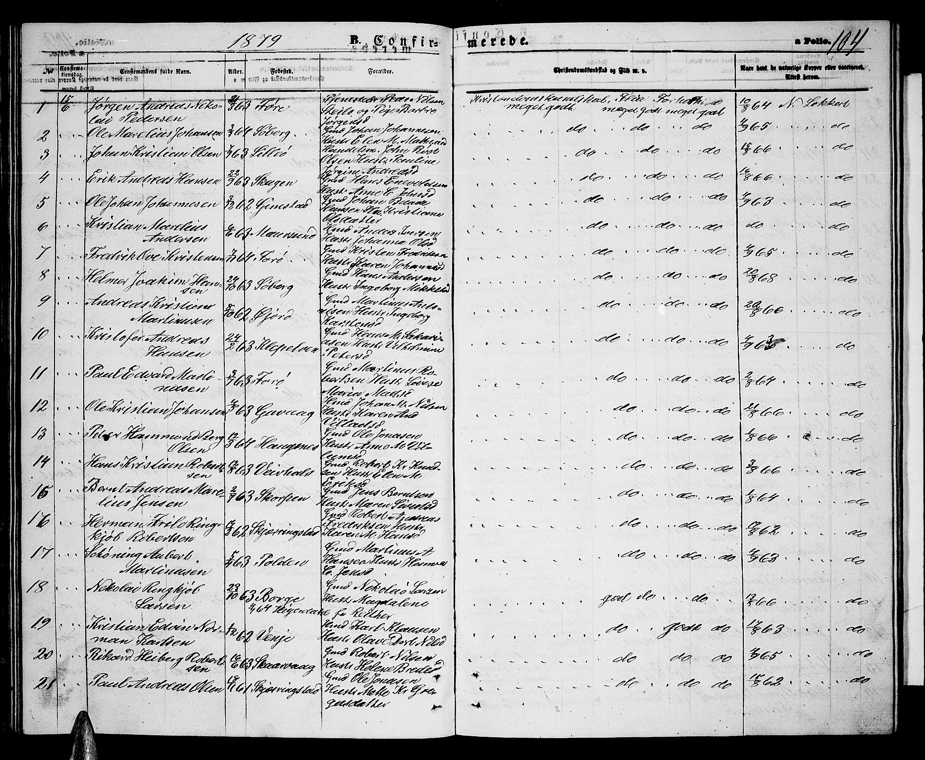 Ministerialprotokoller, klokkerbøker og fødselsregistre - Nordland, AV/SAT-A-1459/891/L1314: Parish register (copy) no. 891C03, 1870-1885, p. 104