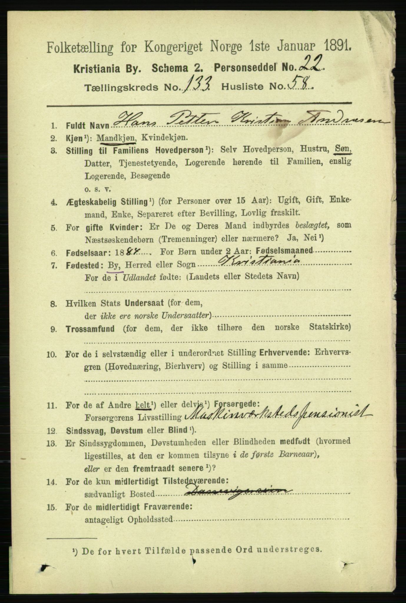 RA, 1891 census for 0301 Kristiania, 1891, p. 73398