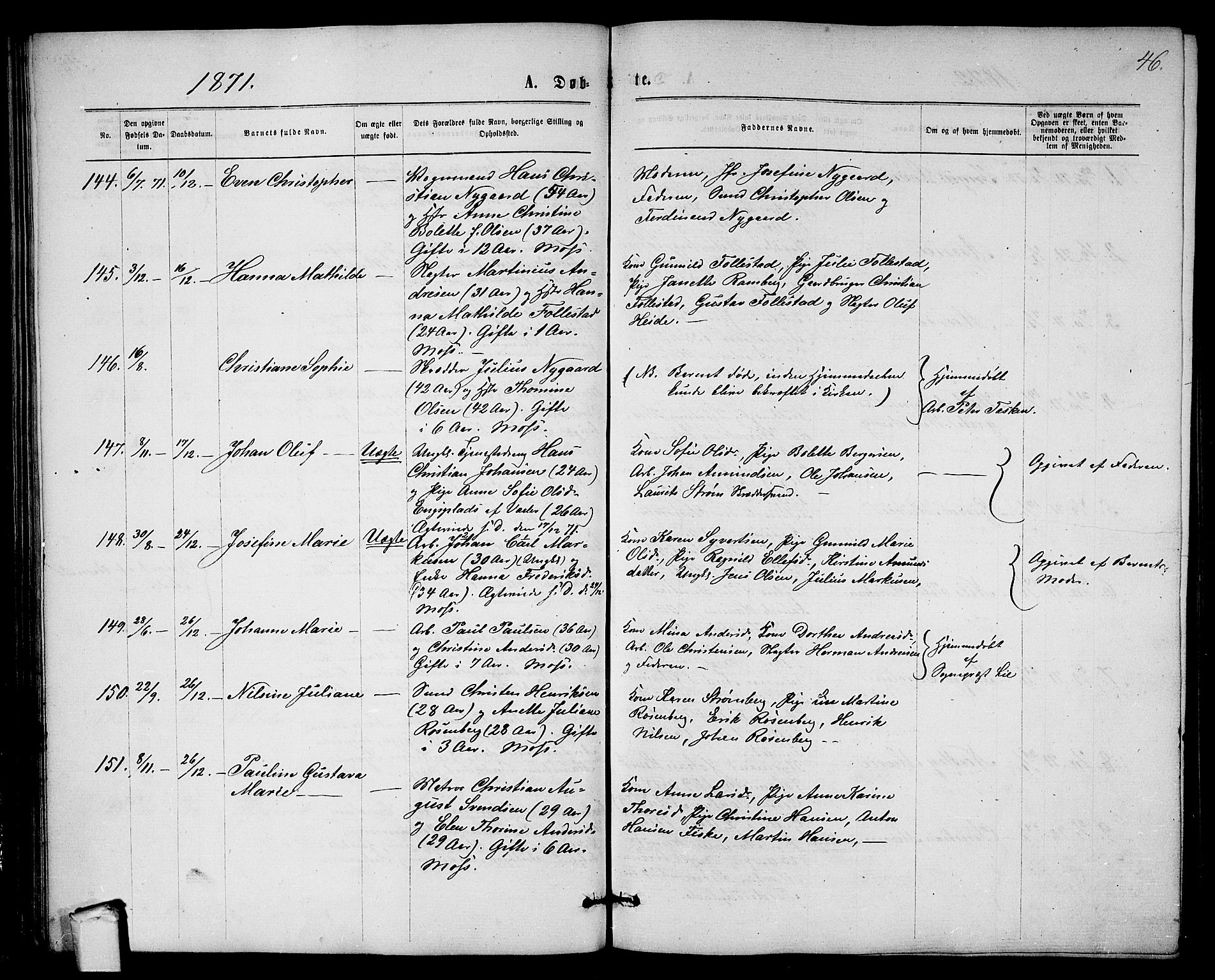 Moss prestekontor Kirkebøker, AV/SAO-A-2003/G/Ga/L0004: Parish register (copy) no.  I 4, 1869-1877, p. 46
