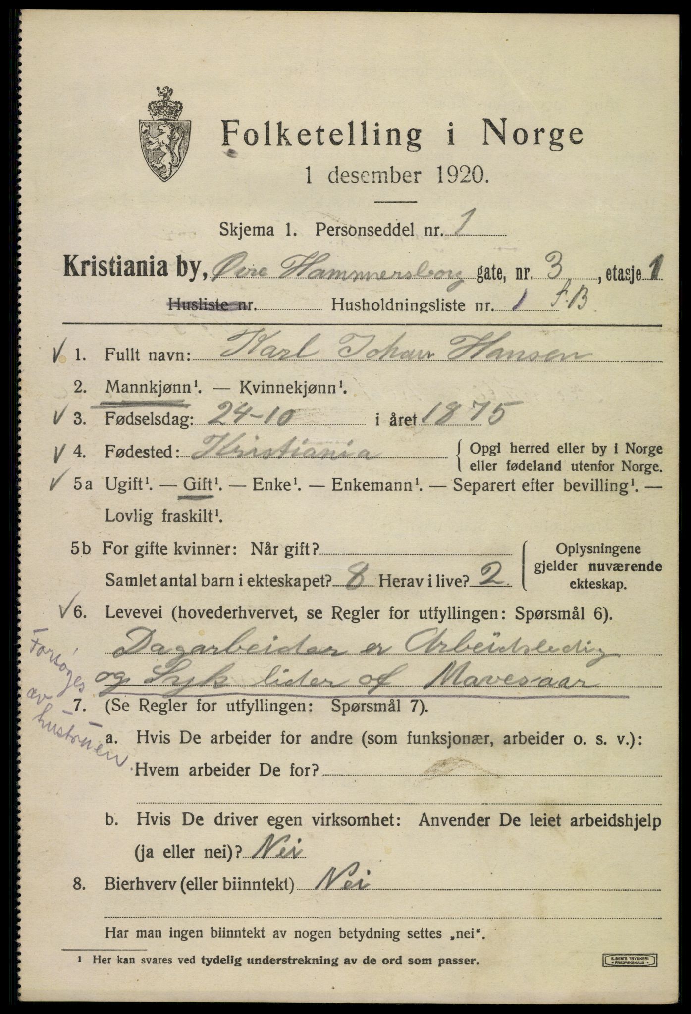 SAO, 1920 census for Kristiania, 1920, p. 657981