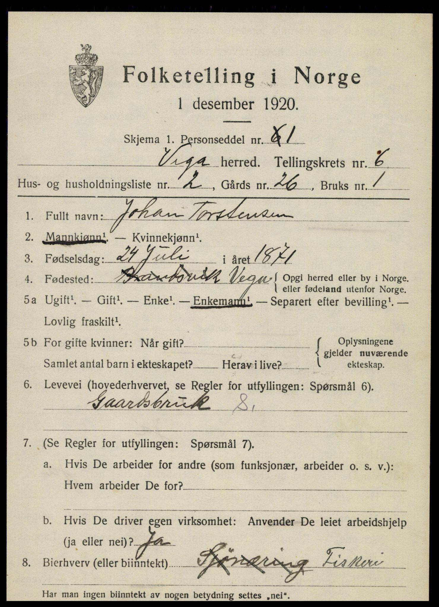 SAT, 1920 census for Vega, 1920, p. 2969