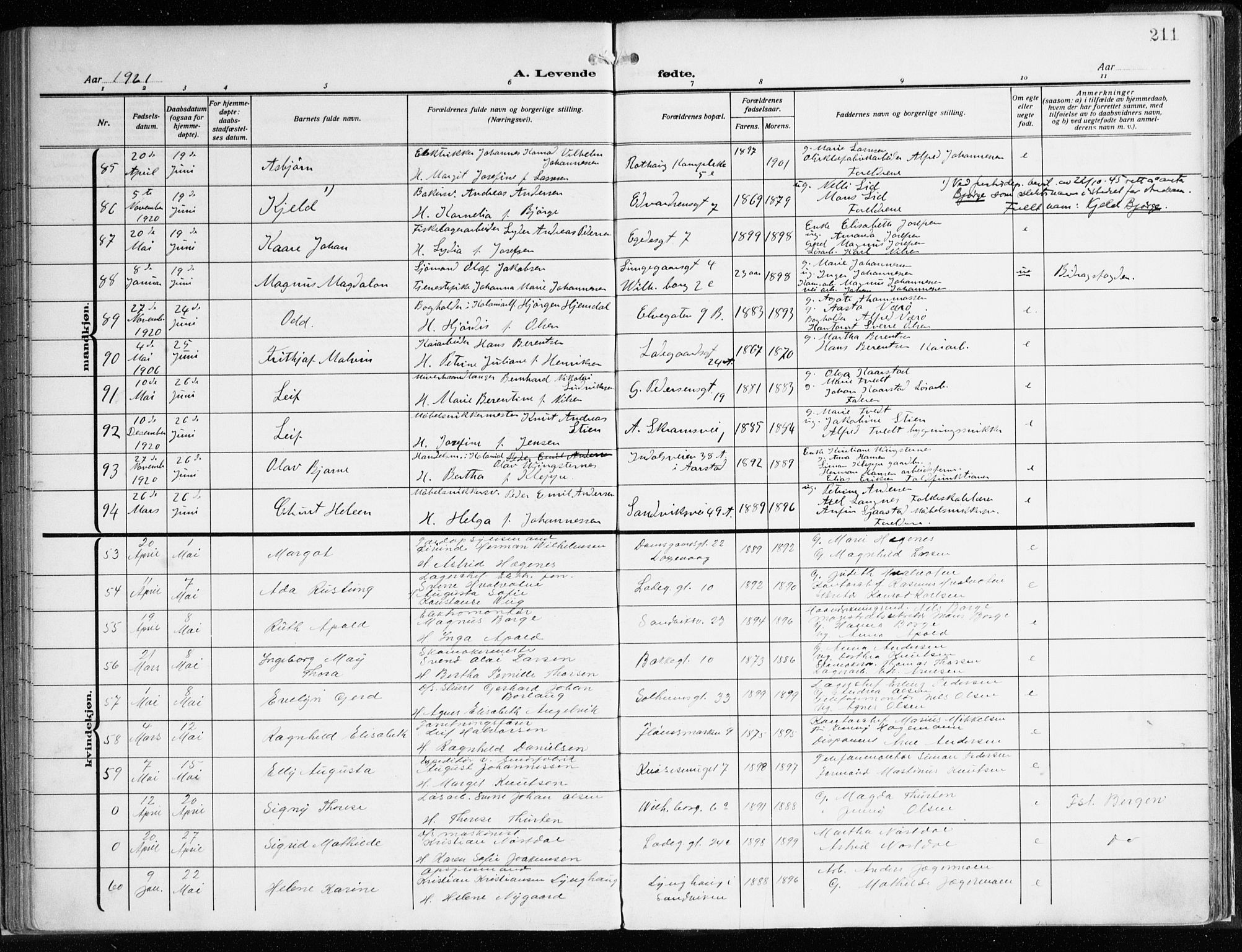 Sandviken Sokneprestembete, AV/SAB-A-77601/H/Ha/L0007: Parish register (official) no. B 4, 1912-1924, p. 211