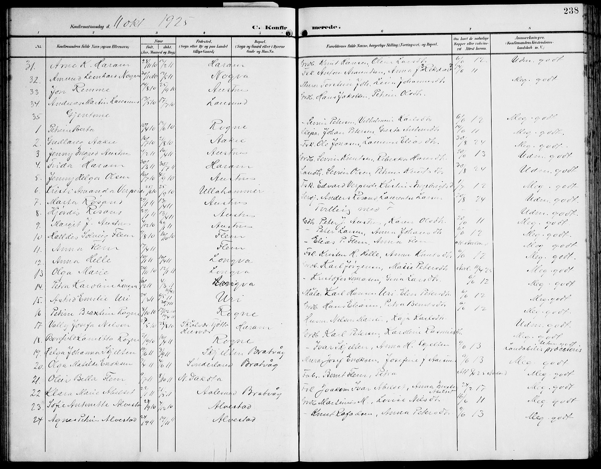 Ministerialprotokoller, klokkerbøker og fødselsregistre - Møre og Romsdal, AV/SAT-A-1454/536/L0511: Parish register (copy) no. 536C06, 1899-1944, p. 238