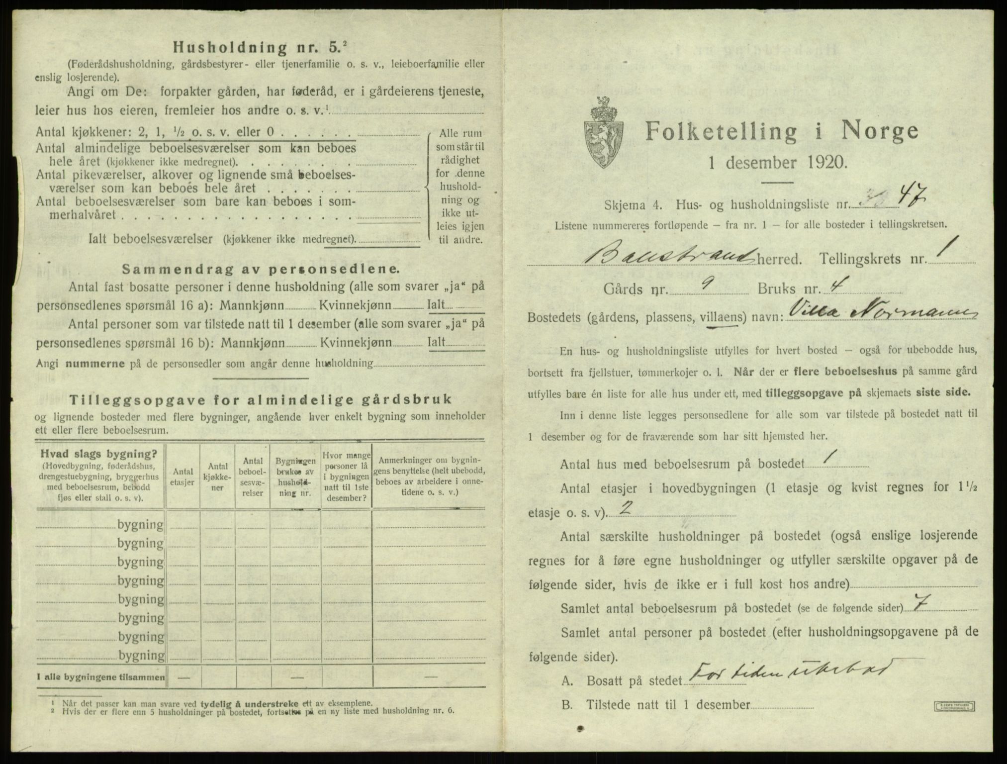 SAB, 1920 census for Balestrand, 1920, p. 131