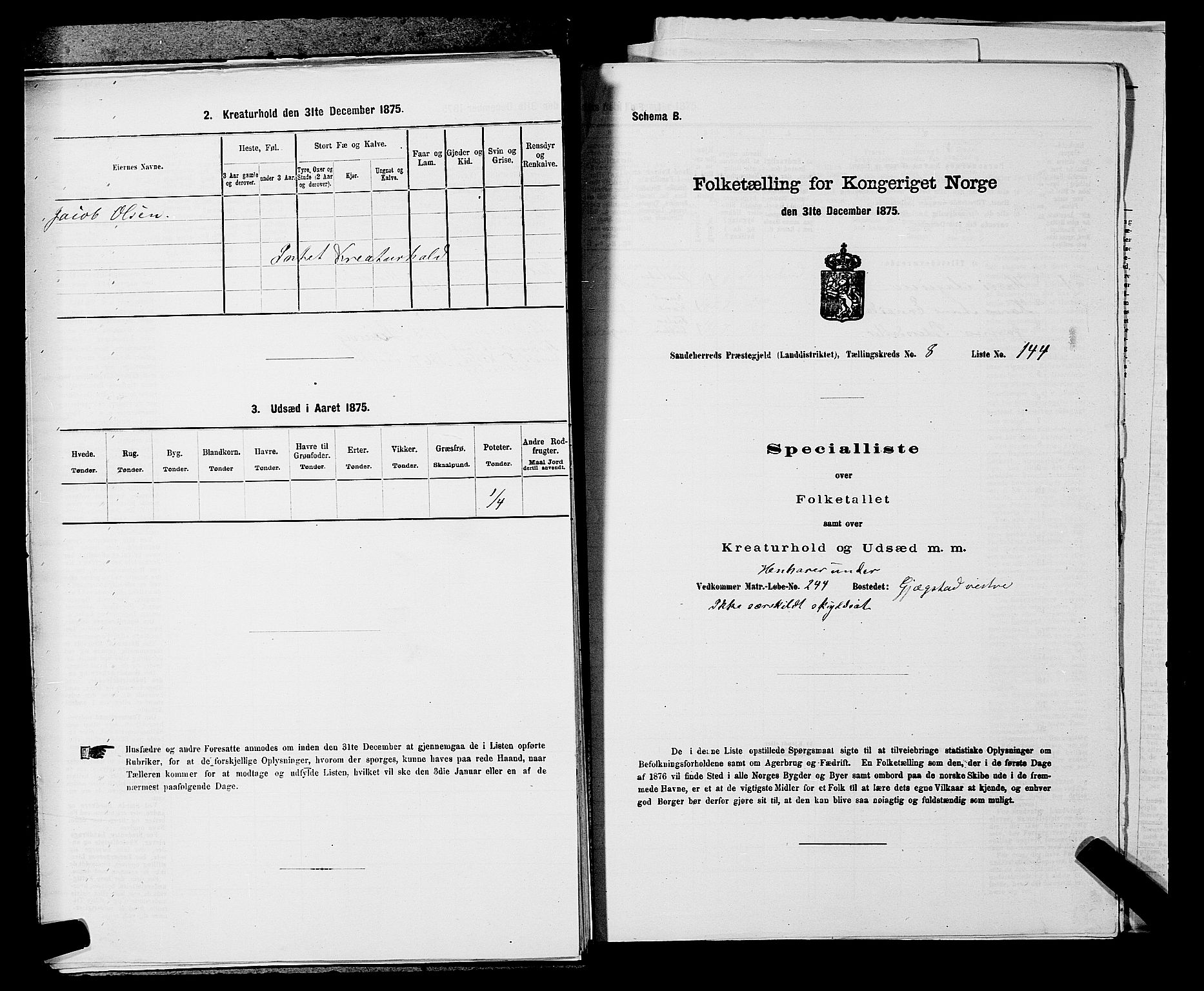 SAKO, 1875 census for 0724L Sandeherred/Sandeherred, 1875, p. 2087