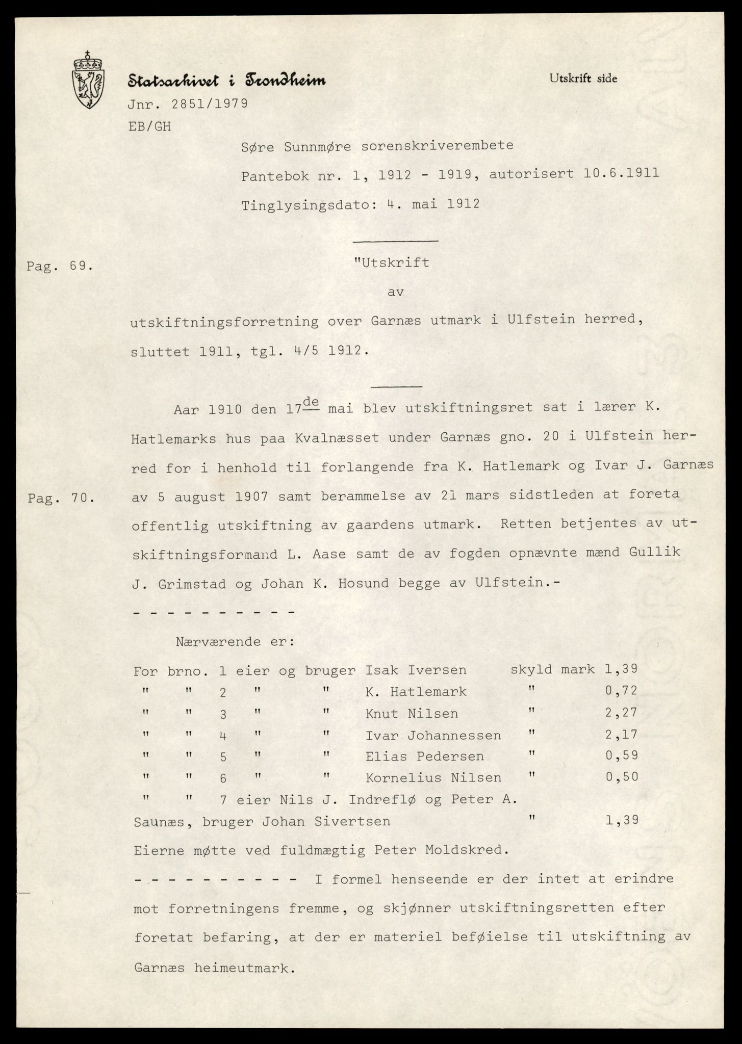 Statsarkivet i Trondheim, AV/SAT-A-4183/J/Ja/L0069: Pantebok 1 - , 1912-1932