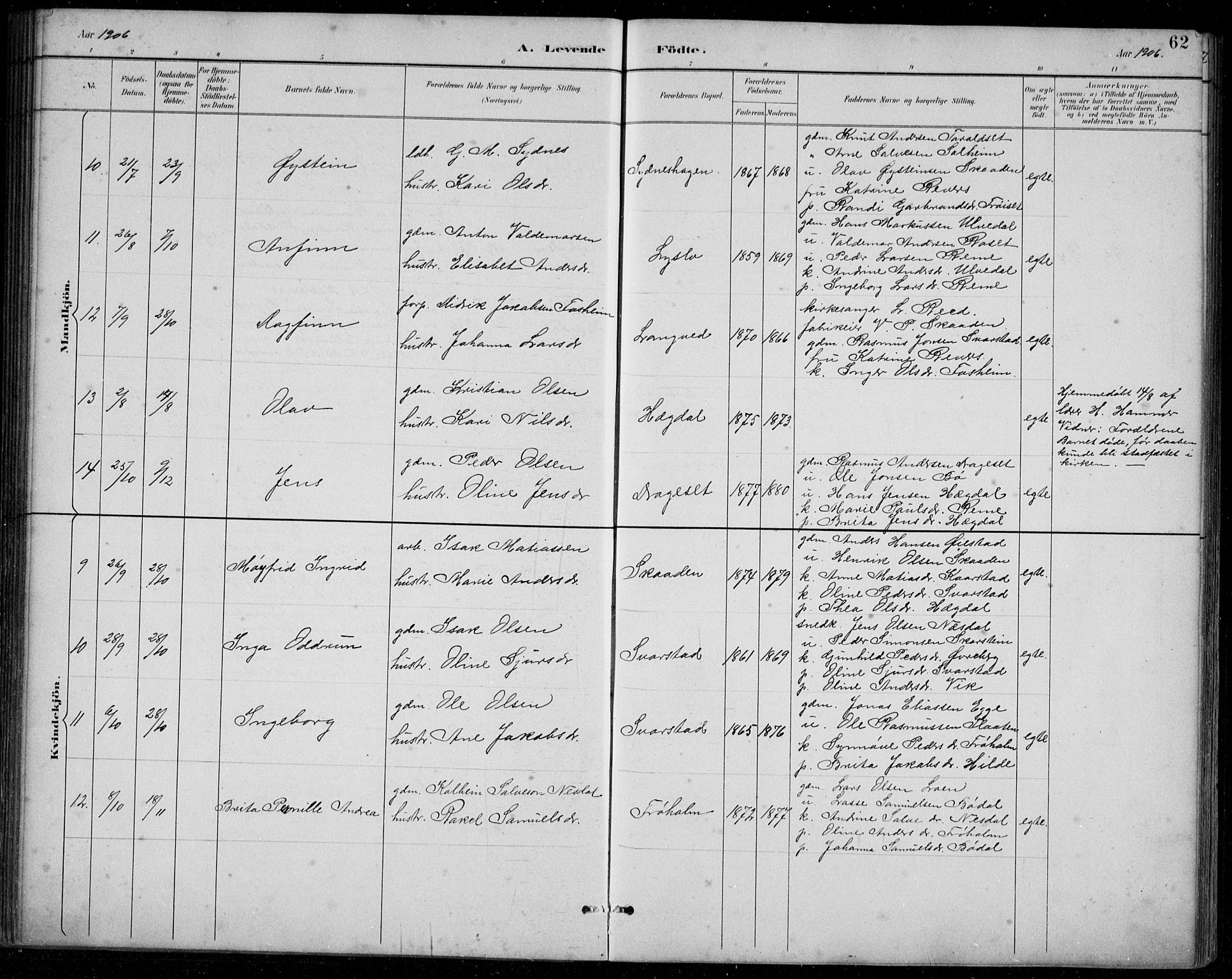 Innvik sokneprestembete, AV/SAB-A-80501: Parish register (copy) no. A 3, 1886-1912, p. 62