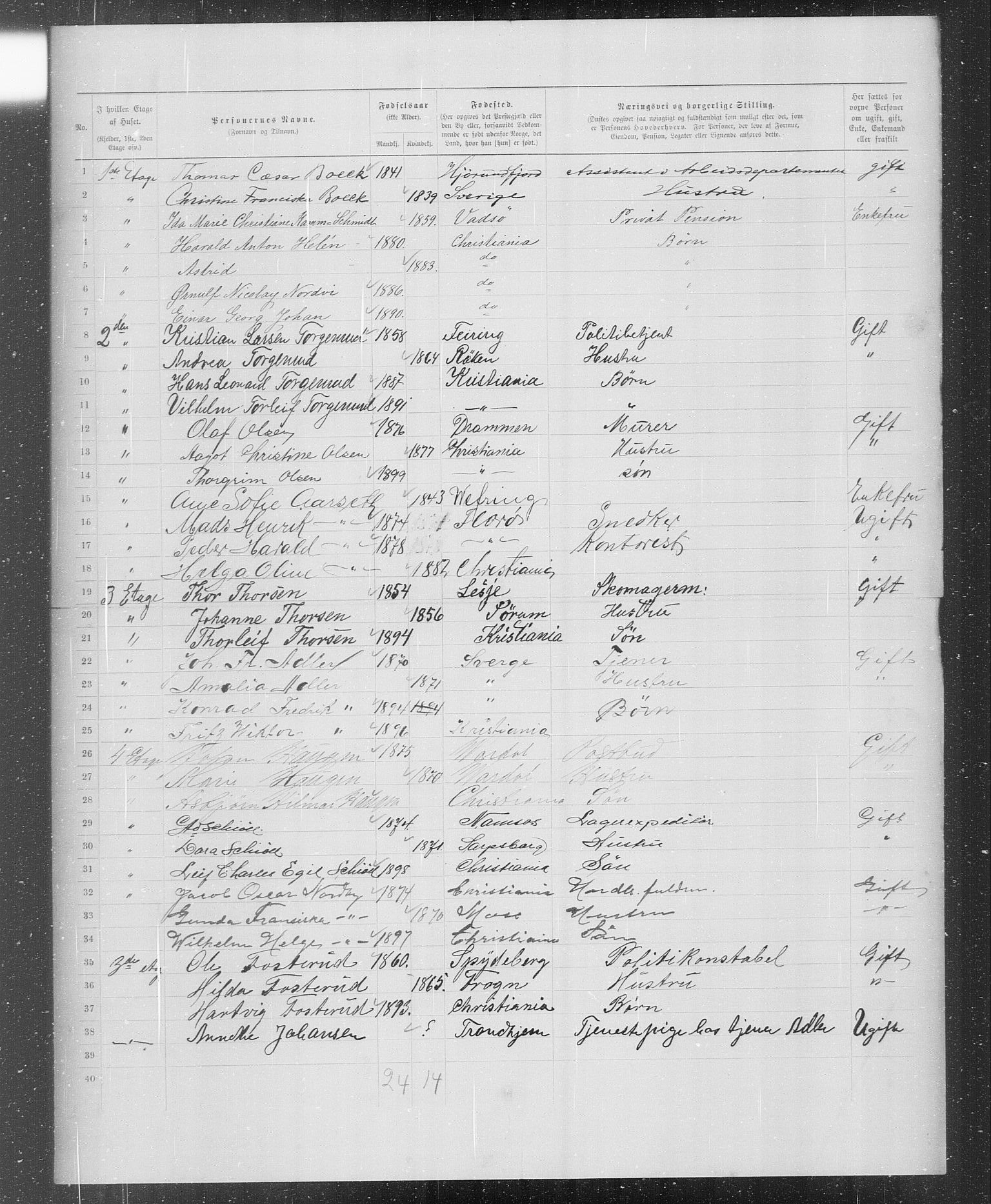 OBA, Municipal Census 1899 for Kristiania, 1899, p. 2107