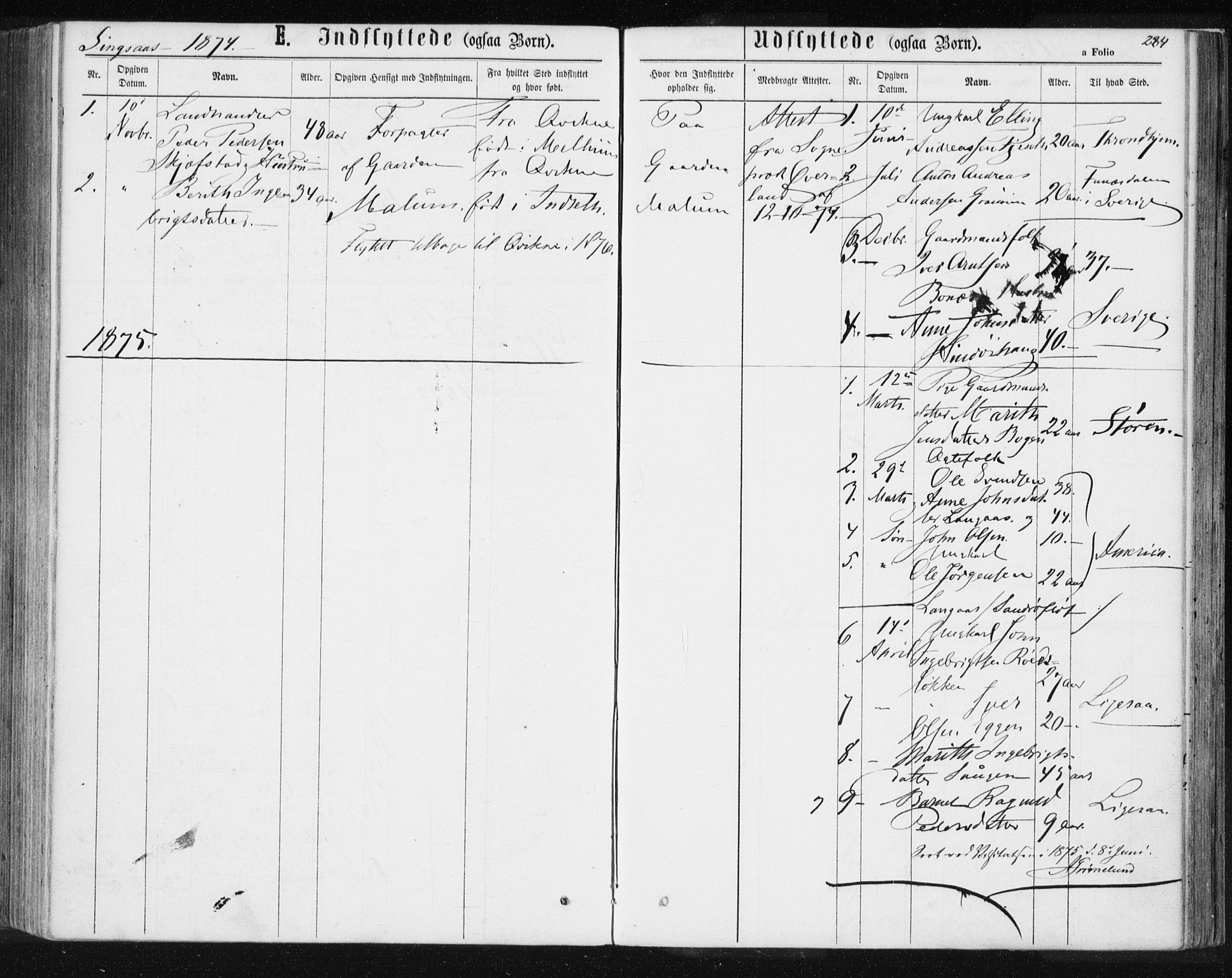 Ministerialprotokoller, klokkerbøker og fødselsregistre - Sør-Trøndelag, AV/SAT-A-1456/685/L0970: Parish register (official) no. 685A08 /2, 1870-1878, p. 284