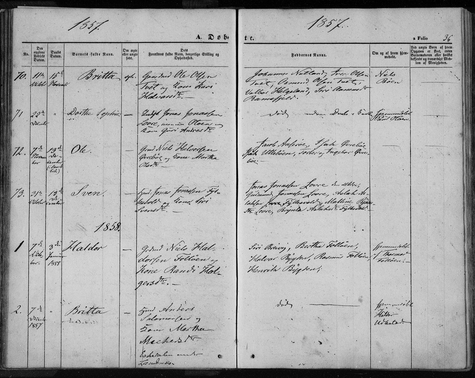 Jelsa sokneprestkontor, AV/SAST-A-101842/01/IV: Parish register (official) no. A 7, 1854-1866, p. 36