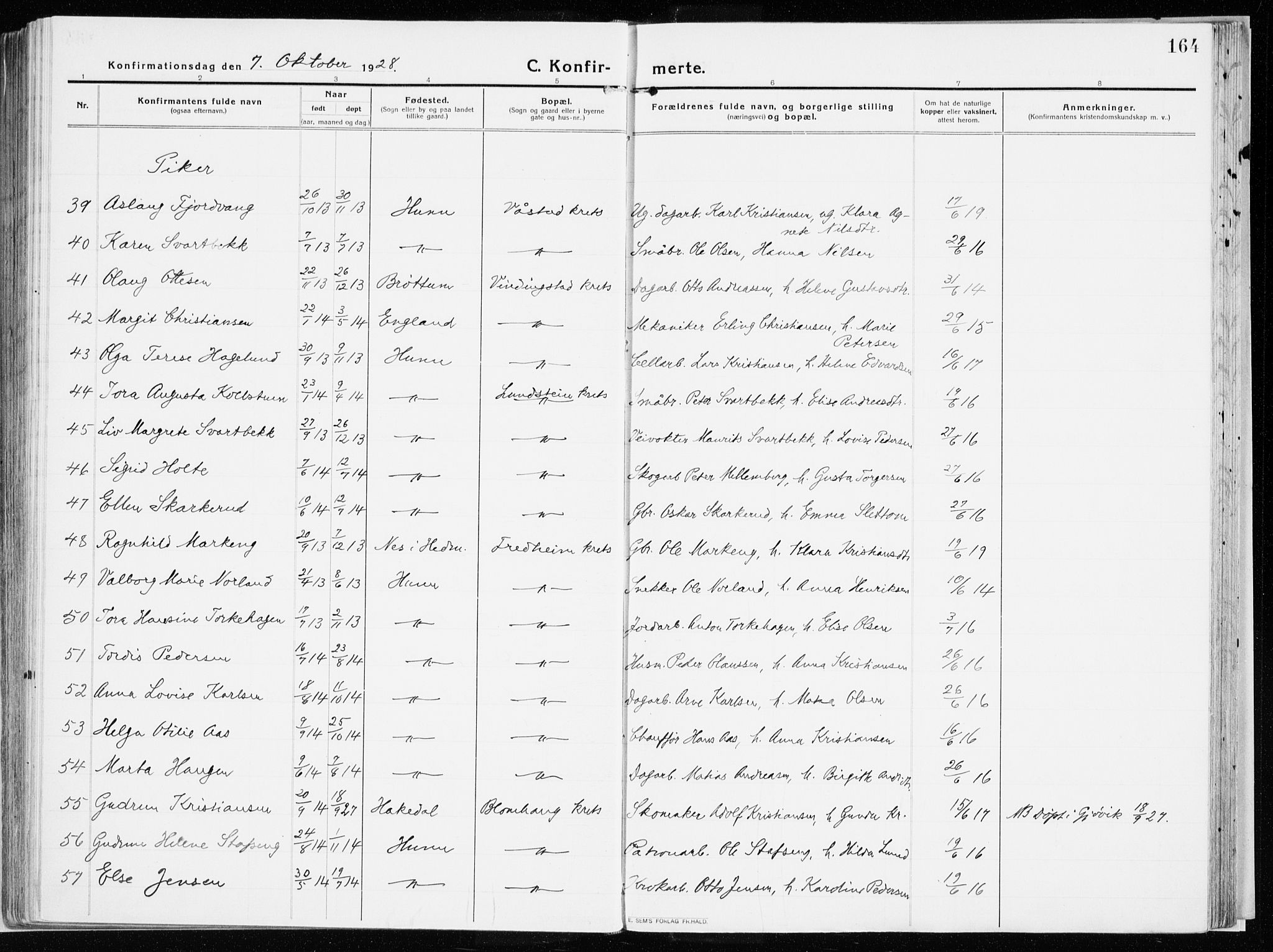 Vardal prestekontor, AV/SAH-PREST-100/H/Ha/Haa/L0017: Parish register (official) no. 17, 1915-1929, p. 164