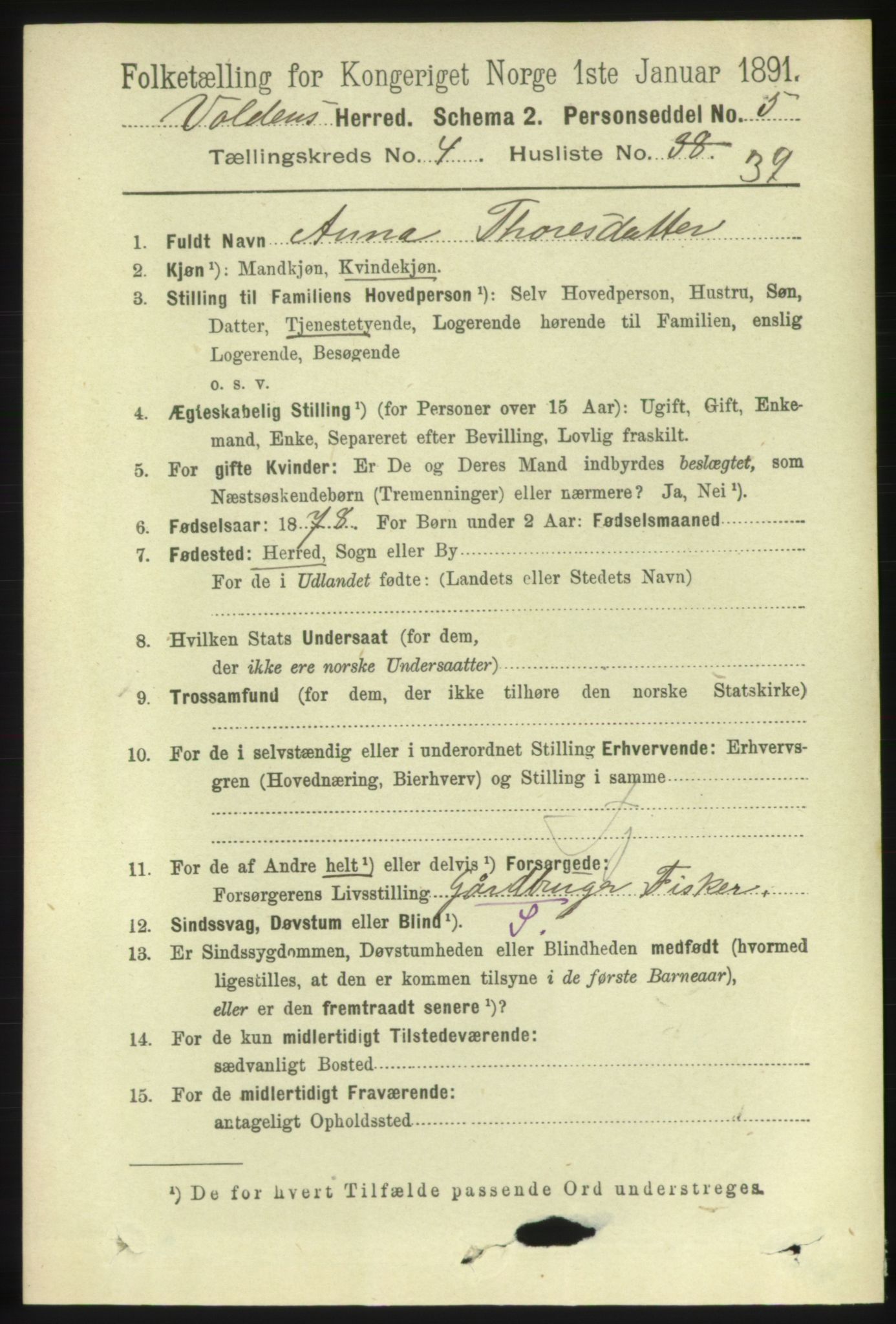 RA, 1891 census for 1519 Volda, 1891, p. 2210