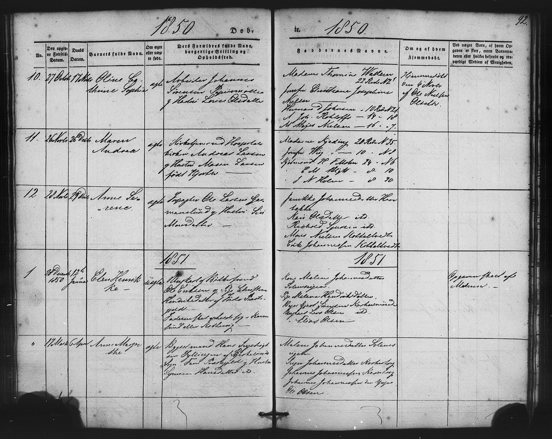 St. Jørgens hospital og Årstad sokneprestembete, SAB/A-99934: Parish register (copy) no. A 2, 1843-1863, p. 92