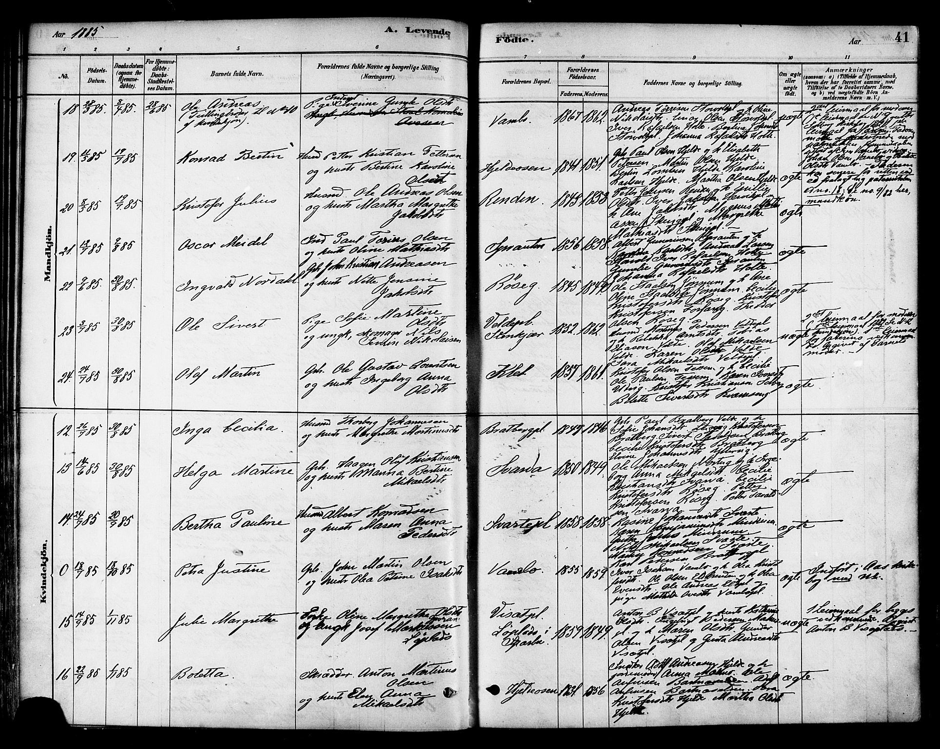 Ministerialprotokoller, klokkerbøker og fødselsregistre - Nord-Trøndelag, SAT/A-1458/741/L0395: Parish register (official) no. 741A09, 1878-1888, p. 41