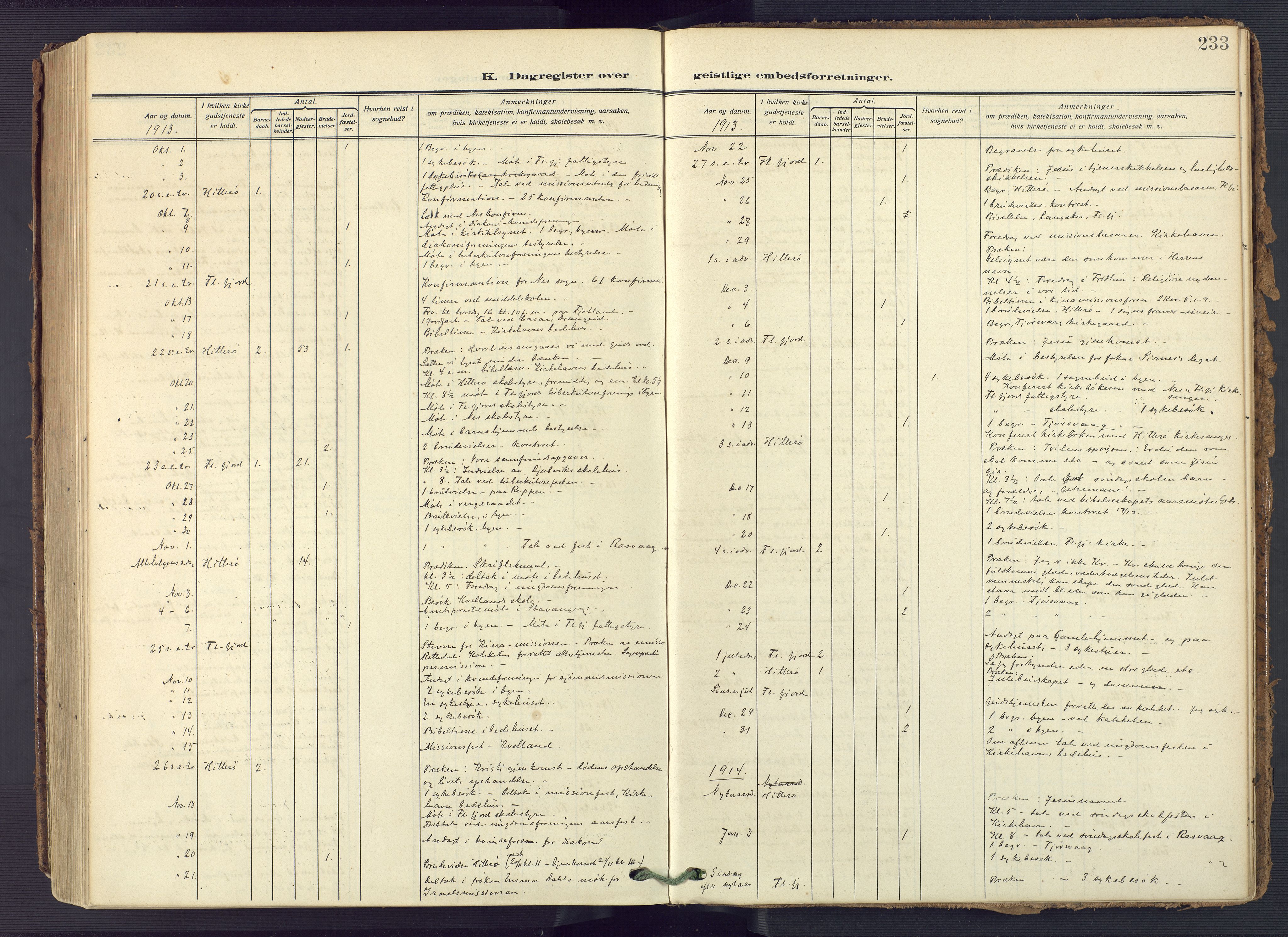 Flekkefjord sokneprestkontor, SAK/1111-0012/F/Fa/Fac/L0010: Parish register (official) no. A 10, 1910-1927, p. 233