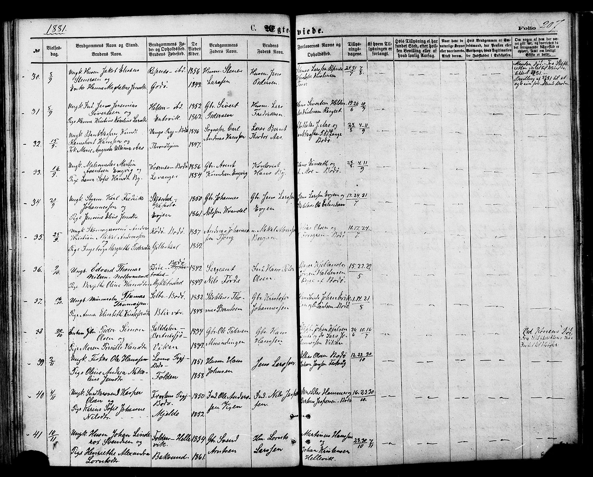 Ministerialprotokoller, klokkerbøker og fødselsregistre - Nordland, SAT/A-1459/801/L0009: Parish register (official) no. 801A09, 1876-1883, p. 207