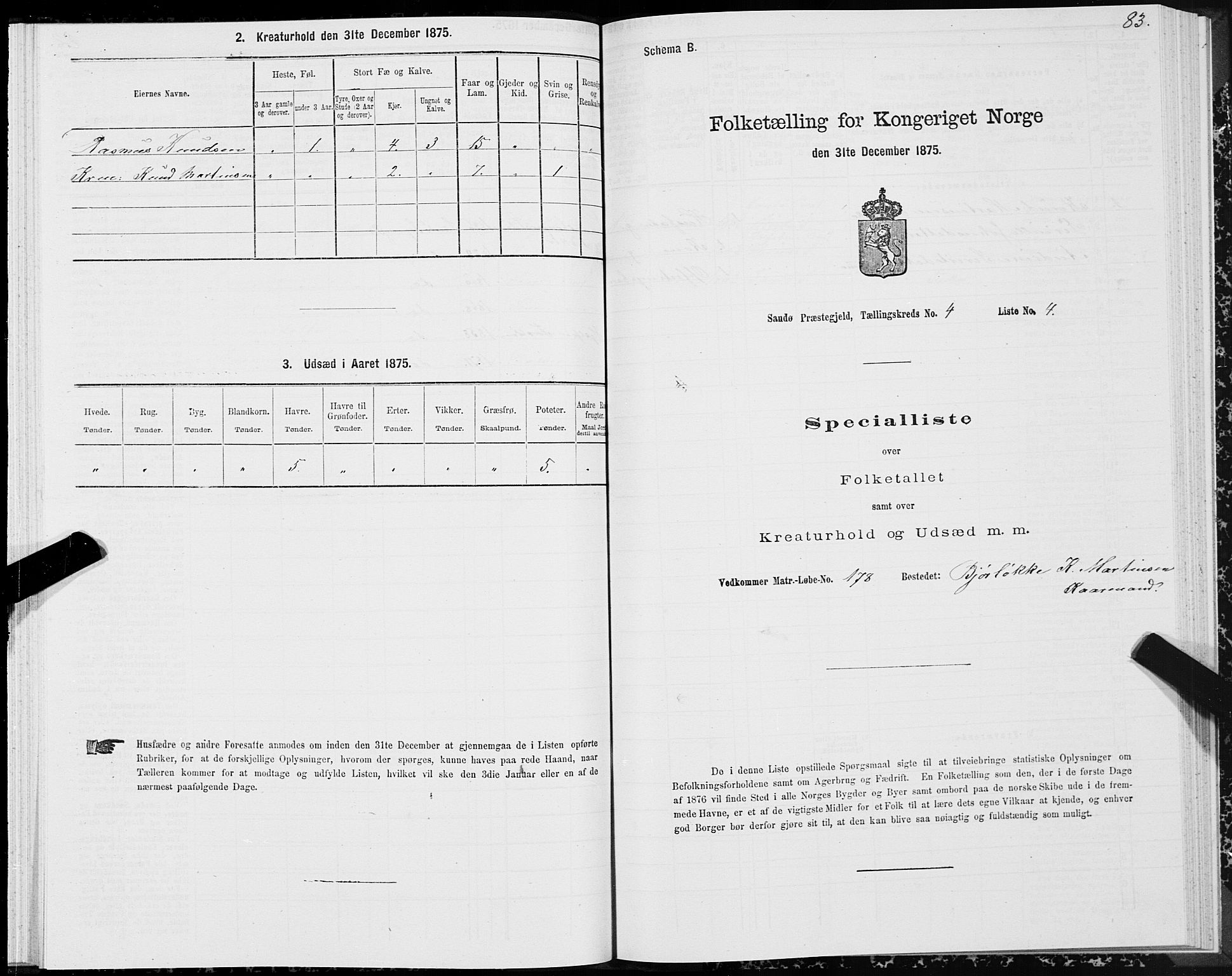 SAT, 1875 census for 1514P Sande, 1875, p. 2083