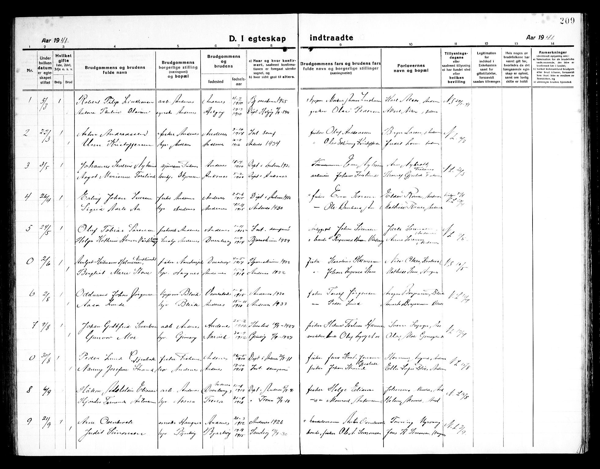 Ministerialprotokoller, klokkerbøker og fødselsregistre - Nordland, SAT/A-1459/899/L1450: Parish register (copy) no. 899C05, 1918-1945, p. 209