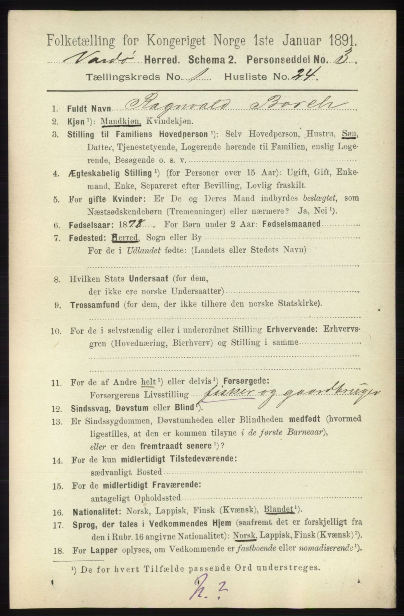 RA, 1891 census for 2028 Vardø, 1891, p. 185