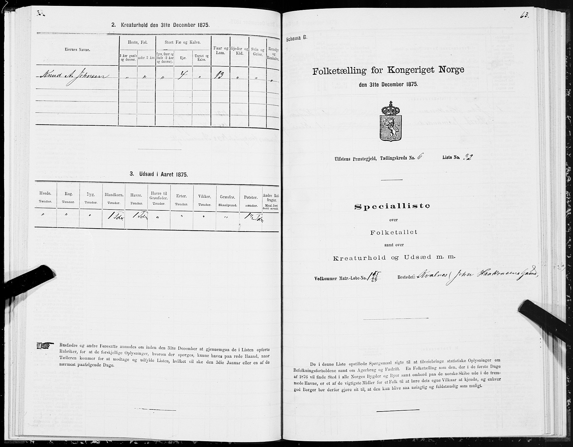 SAT, 1875 census for 1516P Ulstein, 1875, p. 3063