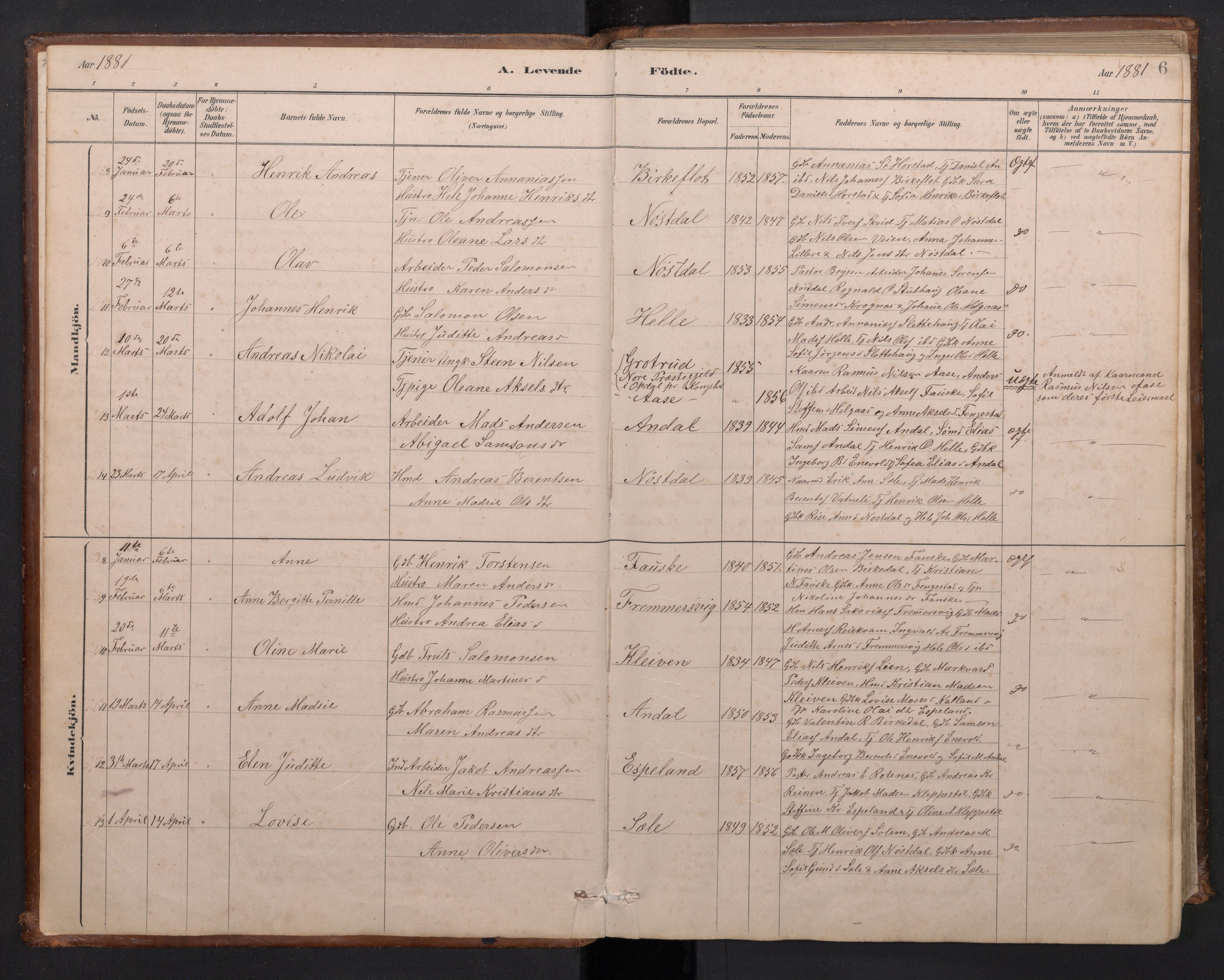 Førde sokneprestembete, SAB/A-79901/H/Hab/Habd/L0003: Parish register (copy) no. D 3, 1881-1897, p. 5b-6a