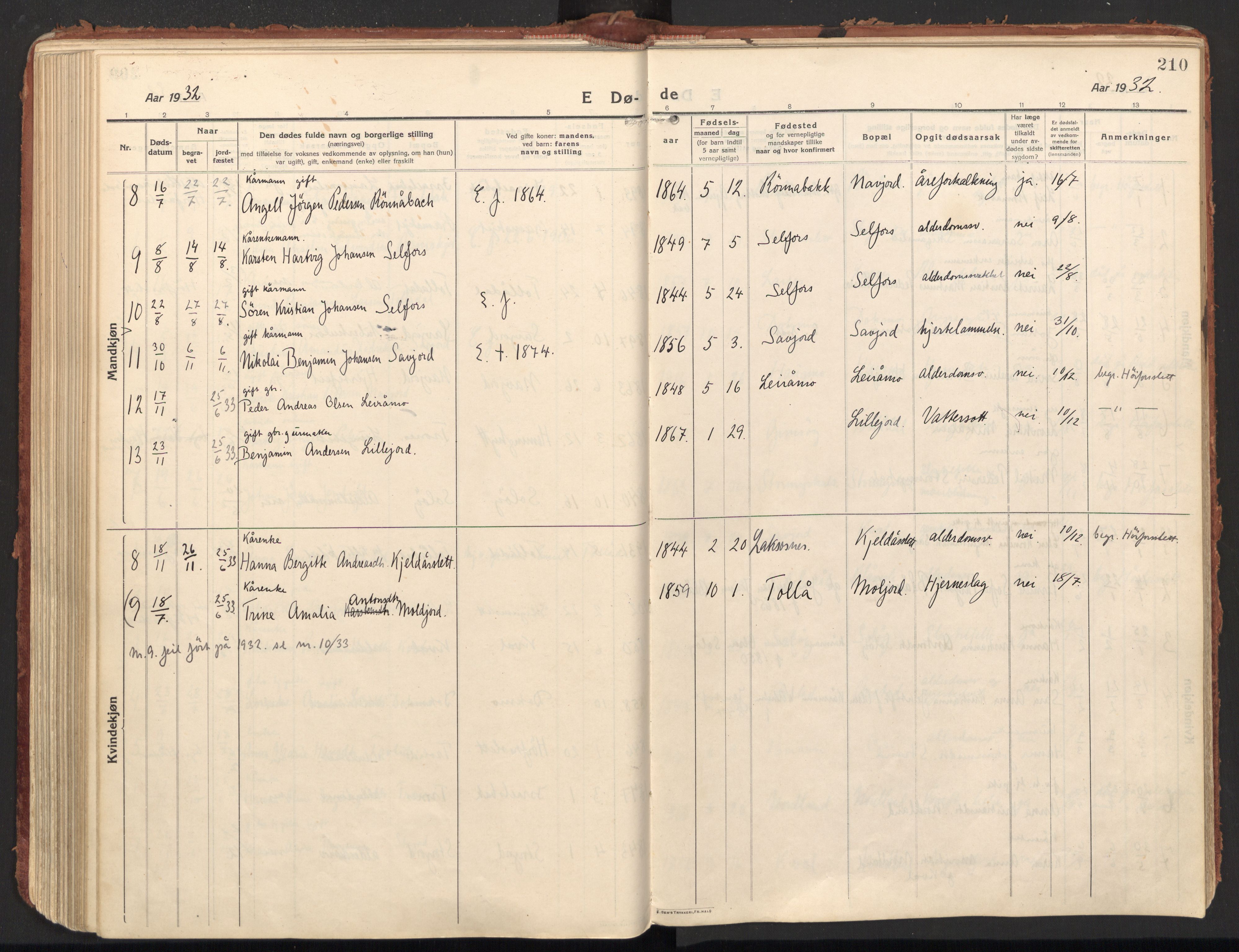 Ministerialprotokoller, klokkerbøker og fødselsregistre - Nordland, AV/SAT-A-1459/846/L0650: Parish register (official) no. 846A08, 1916-1935, p. 210