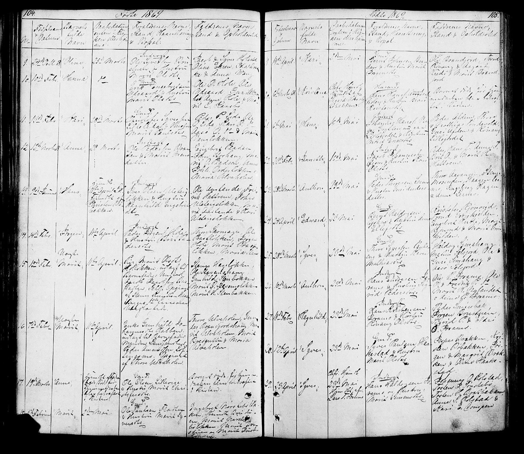 Lesja prestekontor, SAH/PREST-068/H/Ha/Hab/L0005: Parish register (copy) no. 5, 1850-1894, p. 104-105