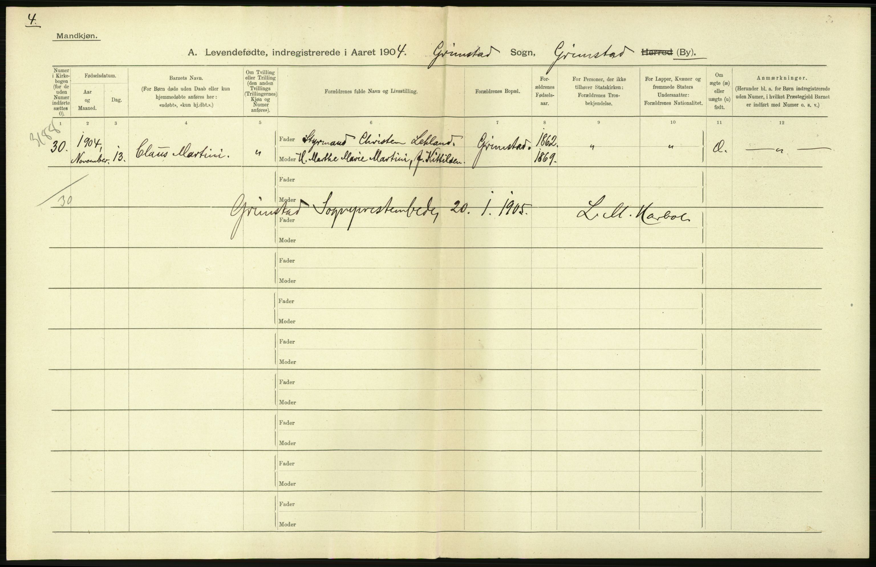 Statistisk sentralbyrå, Sosiodemografiske emner, Befolkning, RA/S-2228/D/Df/Dfa/Dfab/L0010: Nedenes amt: Fødte, gifte, døde, 1904, p. 250