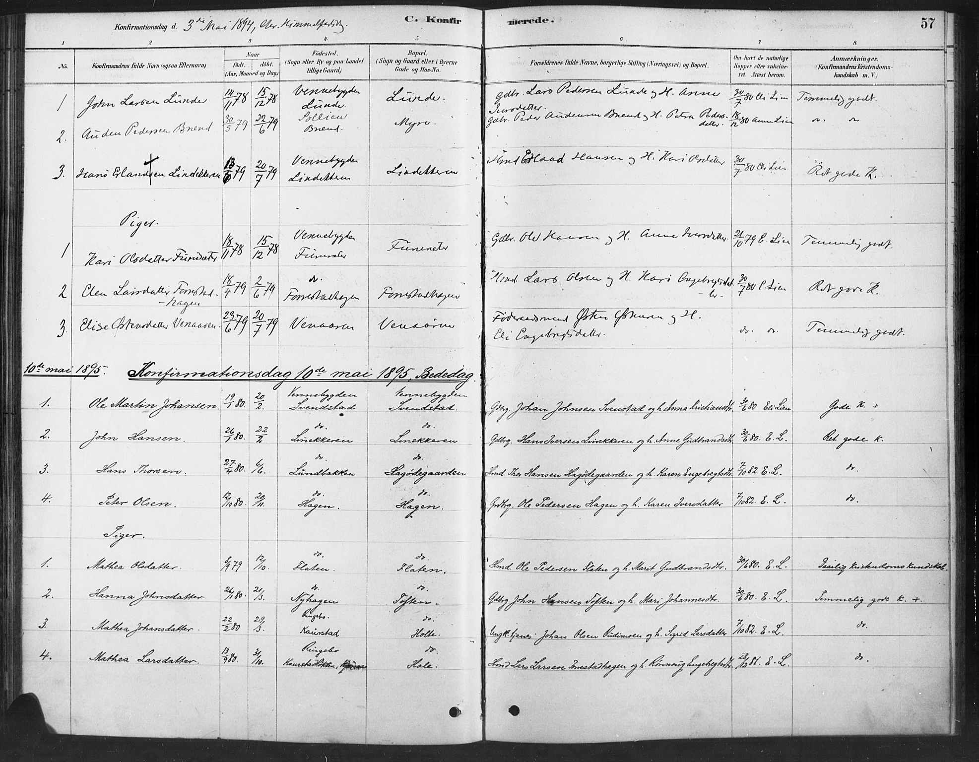 Ringebu prestekontor, SAH/PREST-082/H/Ha/Haa/L0010: Parish register (official) no. 10, 1878-1898, p. 57