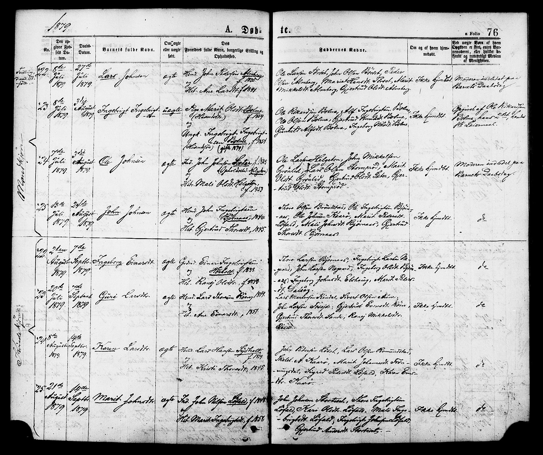 Ministerialprotokoller, klokkerbøker og fødselsregistre - Møre og Romsdal, SAT/A-1454/598/L1068: Parish register (official) no. 598A02, 1872-1881, p. 76