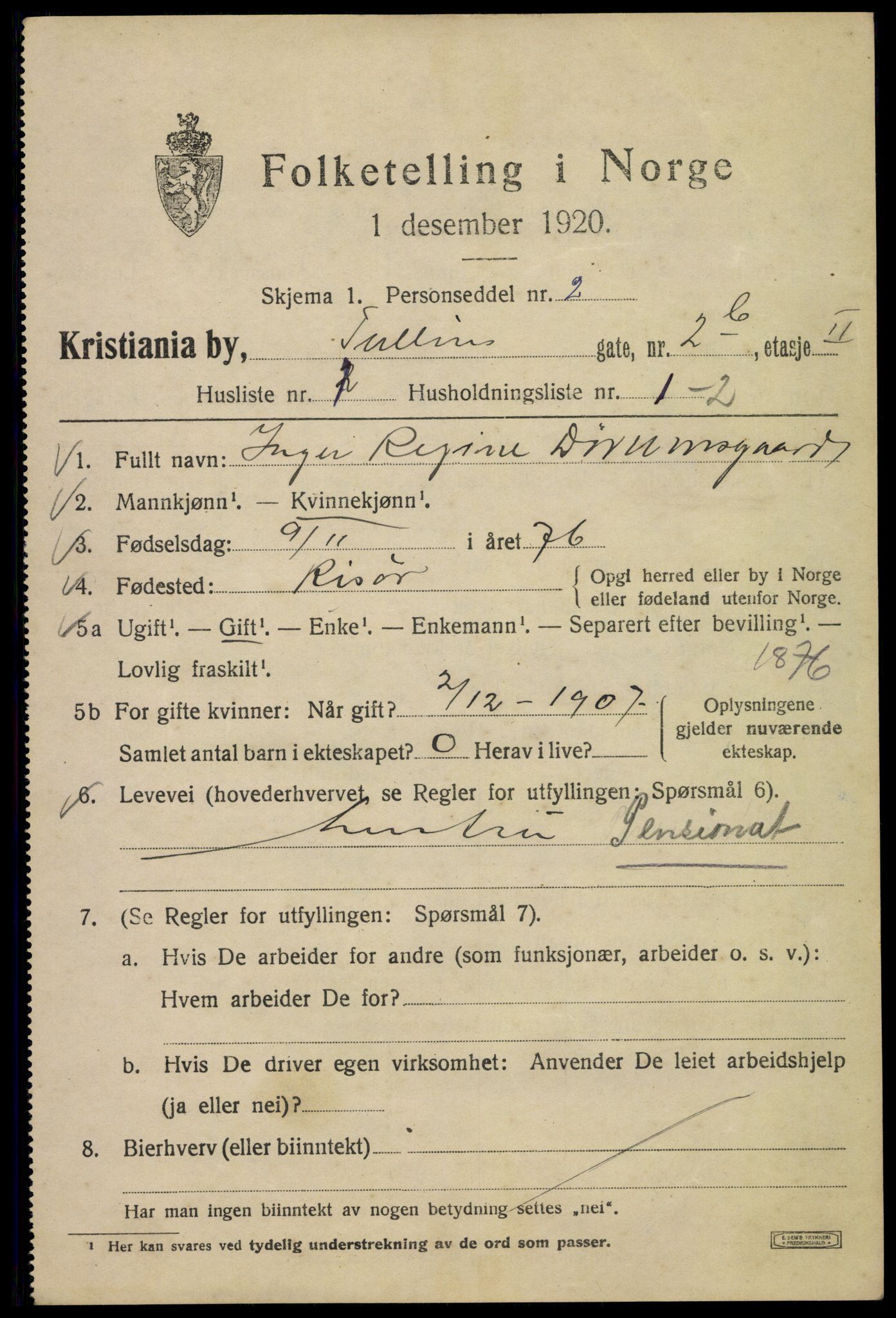 SAO, 1920 census for Kristiania, 1920, p. 604187