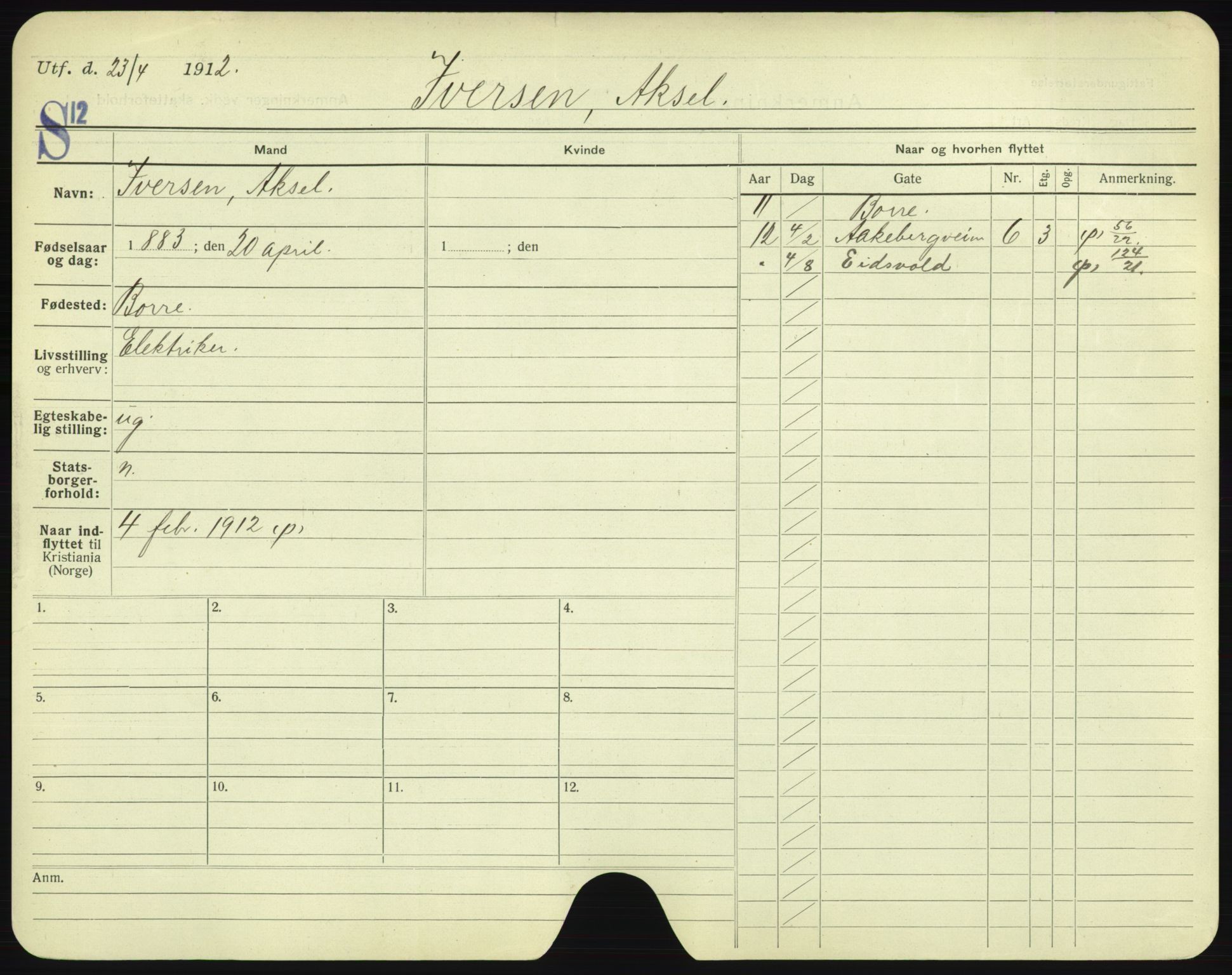 Oslo folkeregister, Registerkort, AV/SAO-A-11715/F/Fa/Fac/L0005: Menn, 1906-1914, p. 51a