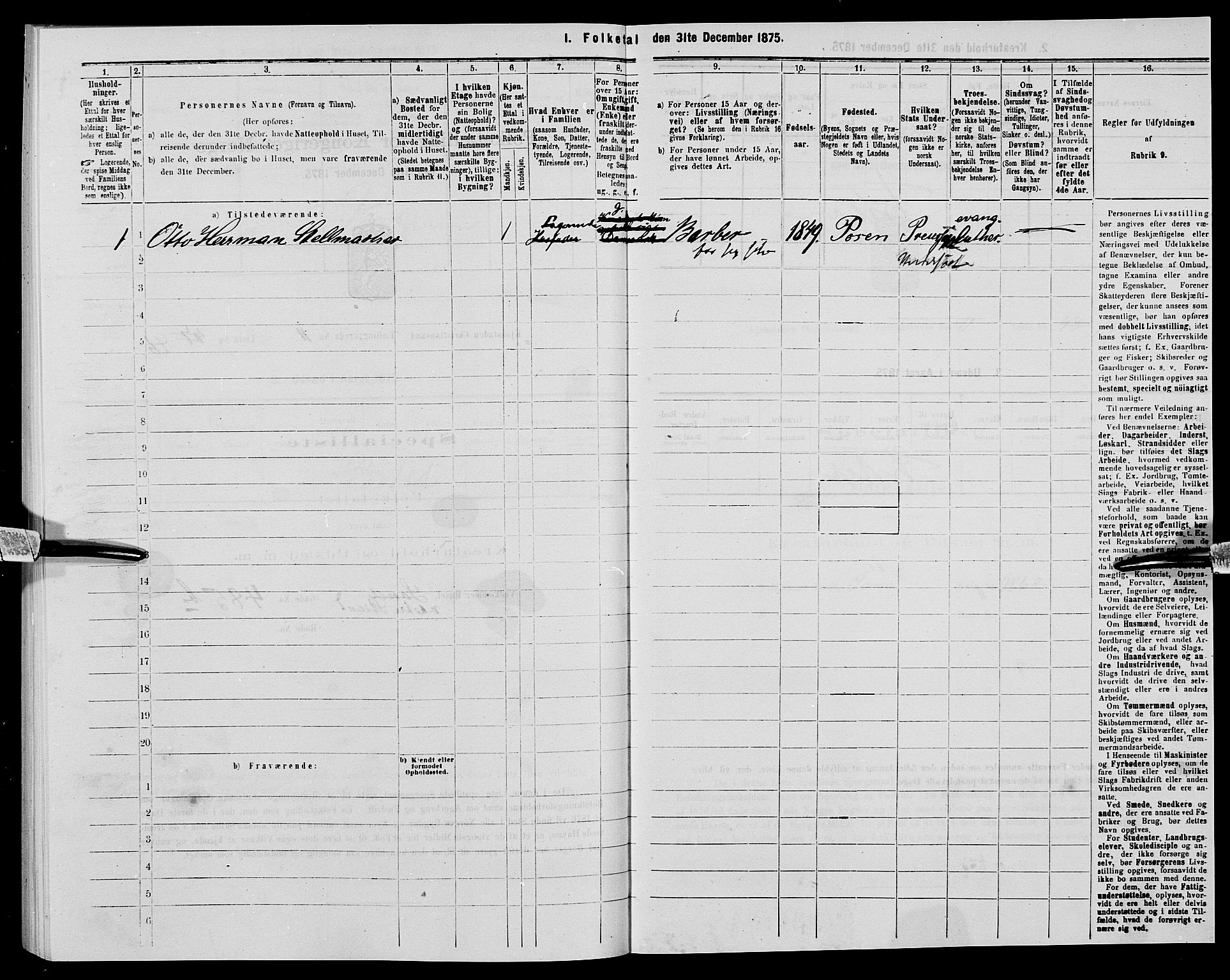 SAK, 1875 census for 1001P Kristiansand, 1875, p. 1916