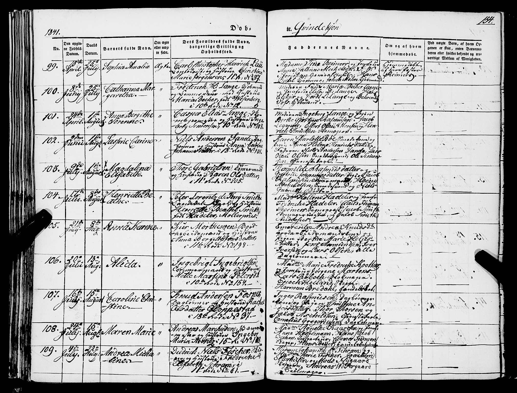 Domkirken sokneprestembete, SAB/A-74801/H/Haa/L0019: Parish register (official) no. B 2, 1841-1851, p. 154