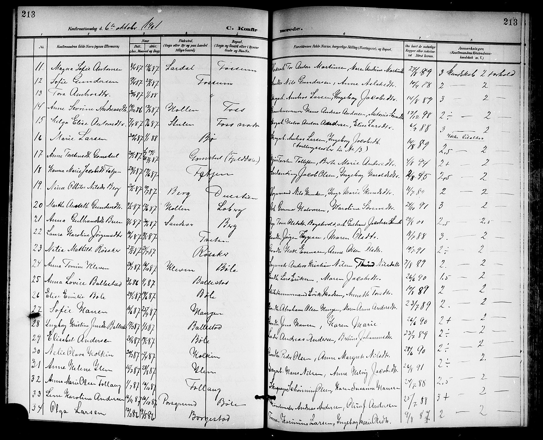 Gjerpen kirkebøker, AV/SAKO-A-265/G/Ga/L0003: Parish register (copy) no. I 3, 1901-1919, p. 213