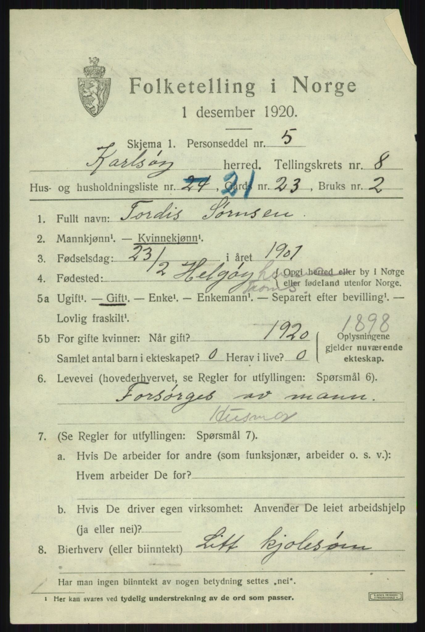 SATØ, 1920 census for Karlsøy, 1920, p. 3303