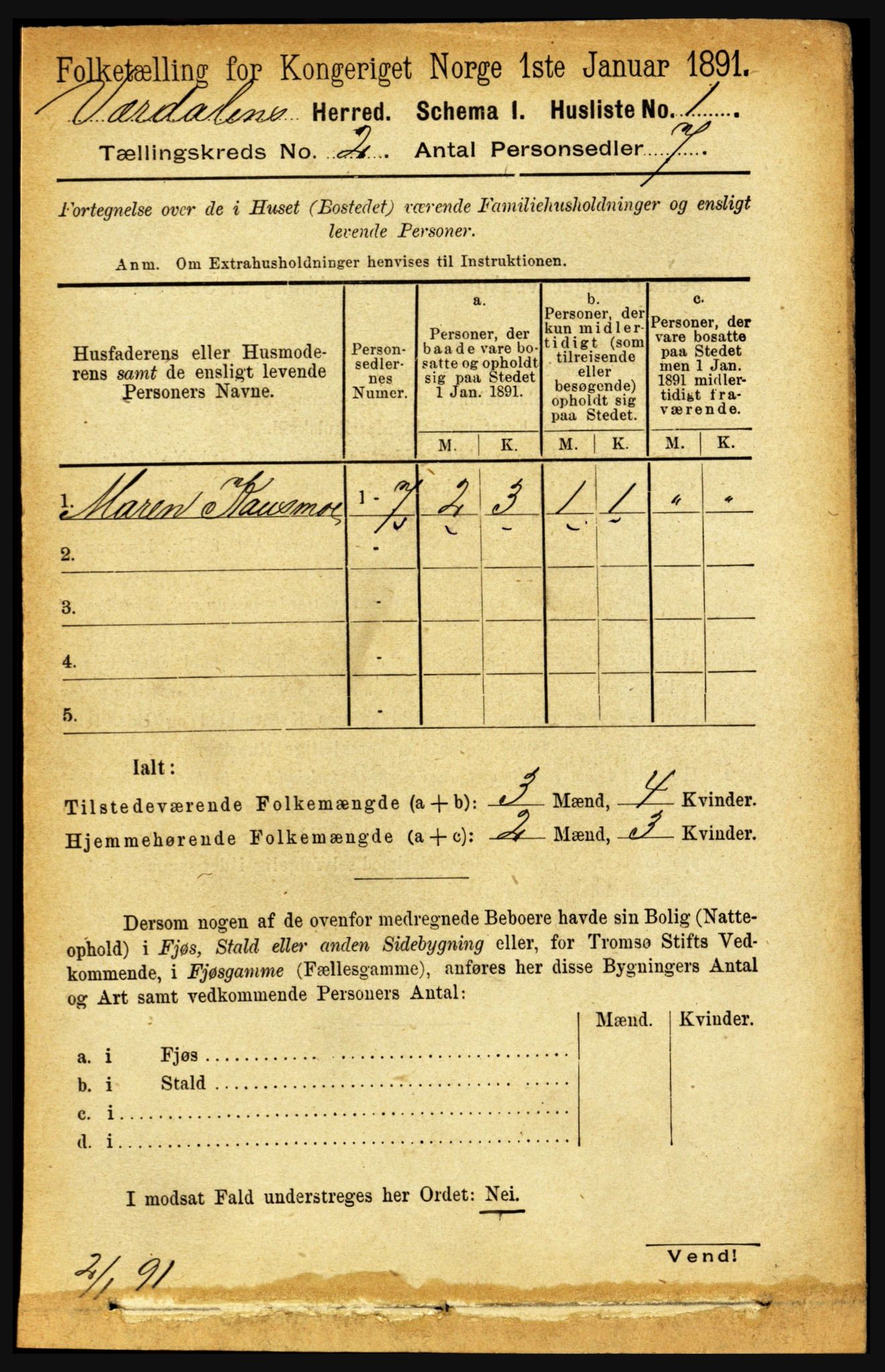 RA, 1891 census for 1721 Verdal, 1891, p. 614