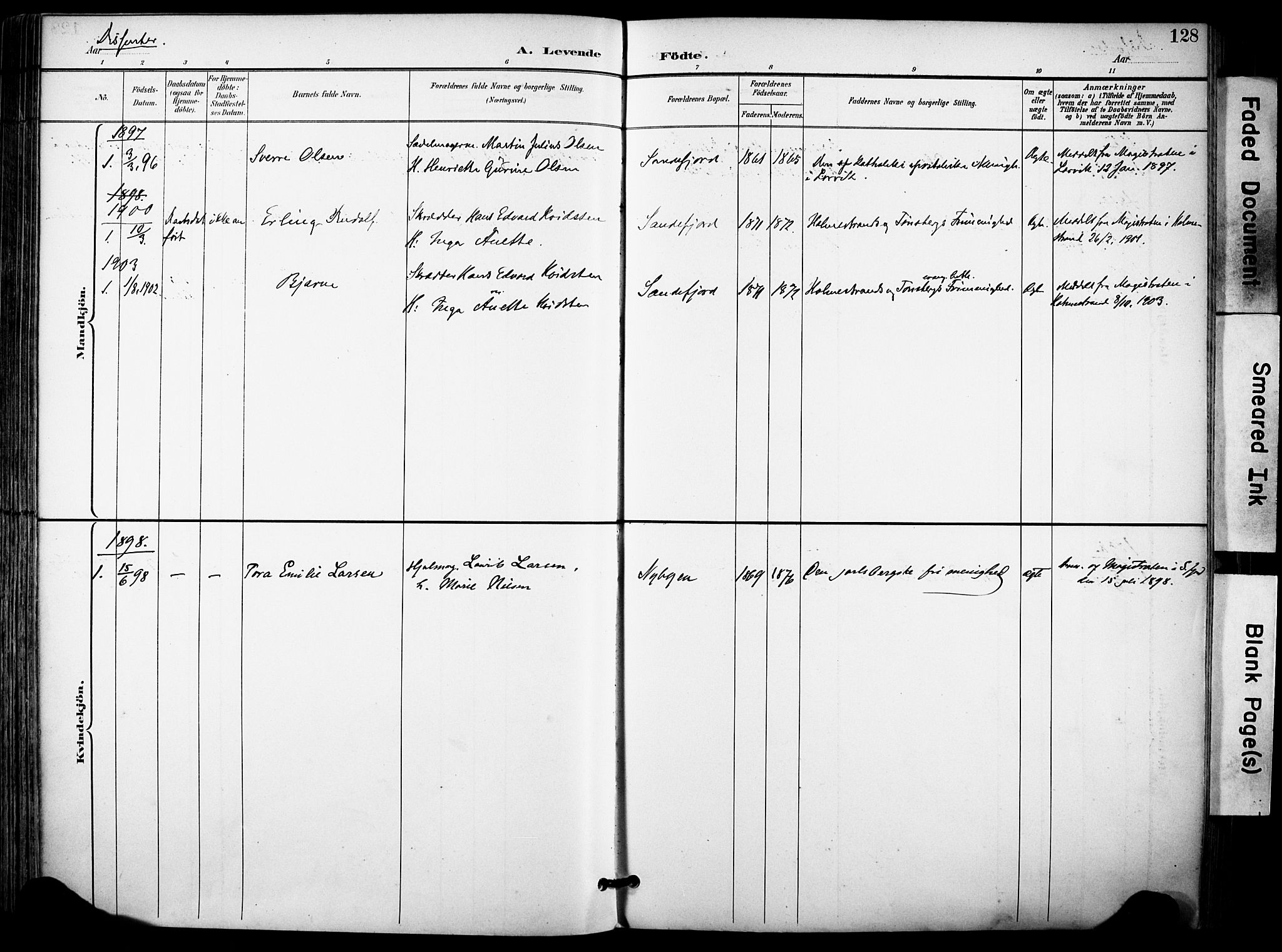Sandefjord kirkebøker, SAKO/A-315/F/Fa/L0004: Parish register (official) no. 4, 1894-1905, p. 128