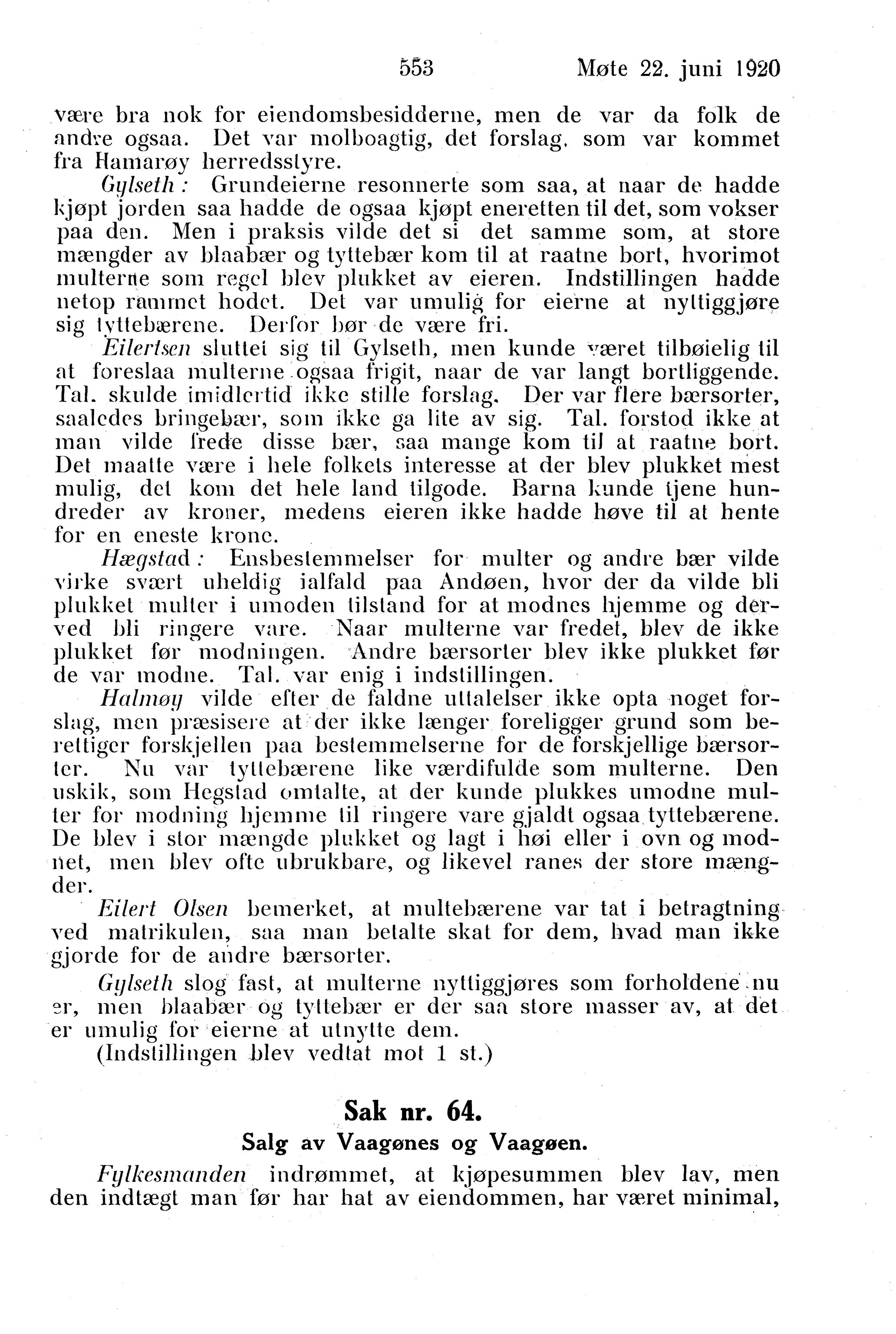 Nordland Fylkeskommune. Fylkestinget, AIN/NFK-17/176/A/Ac/L0043: Fylkestingsforhandlinger 1920, 1920